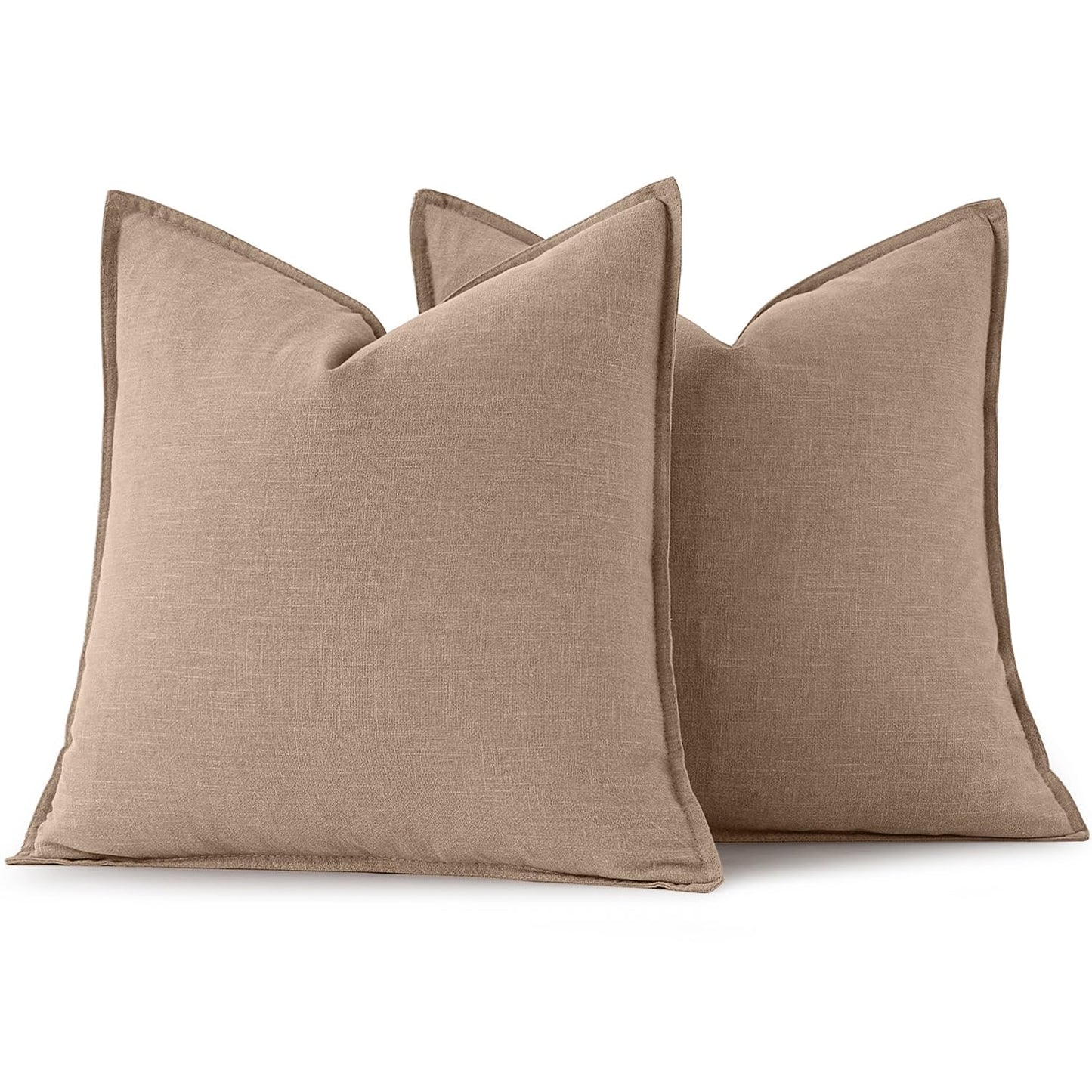 MIULEE Decorative Linen Euro Sham Pillow Covers 24x24 Camel Boho Farmhouse Neutral Couch Throw Pillows for Bed Pack of 2 Accent Modern Pillowcase Sofa Livingroom Home Decor