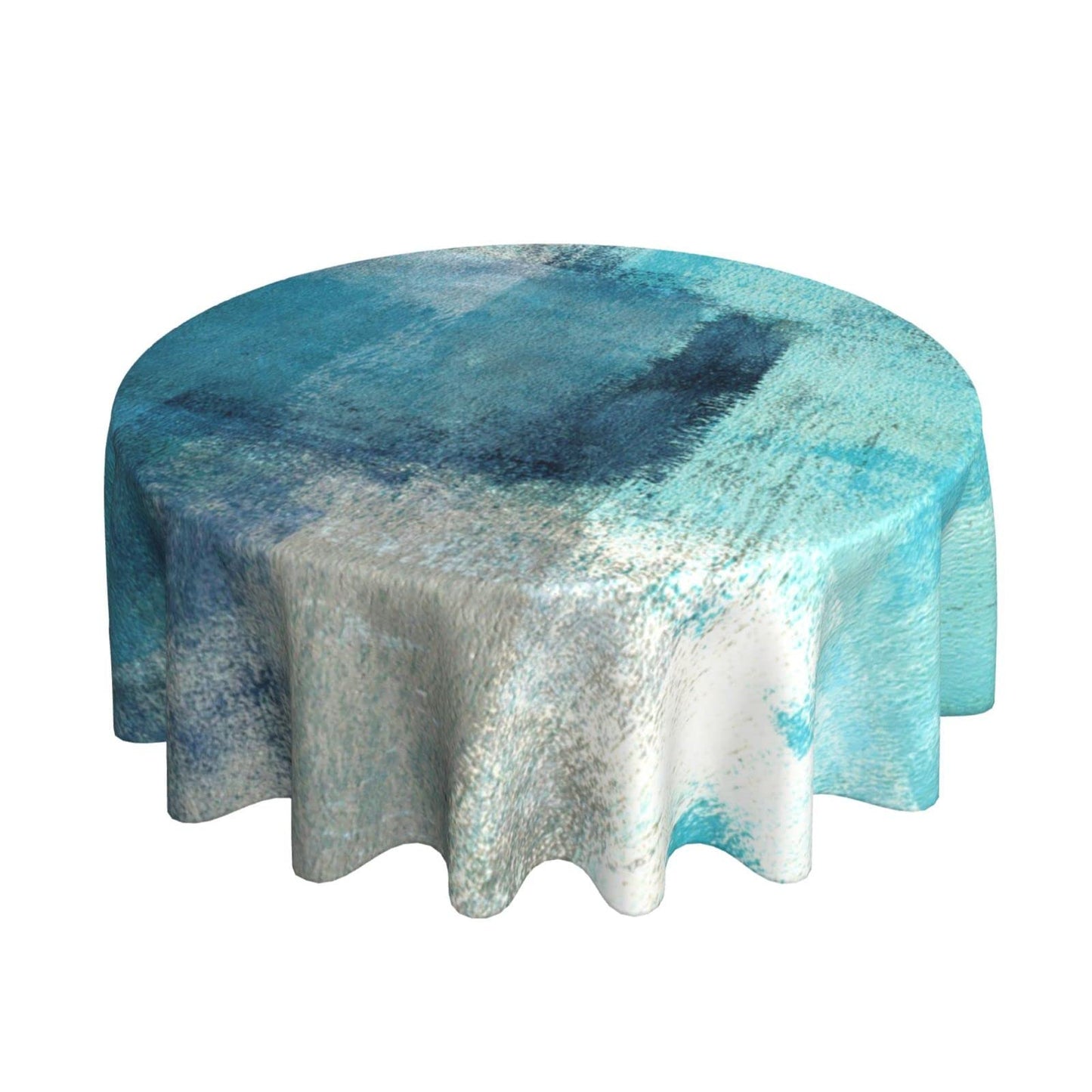 Yilad Teal Grey Abstract Art Painting Round Tablecloth Washable Reusable Decoration Table Cover for Kitchen Party 60"