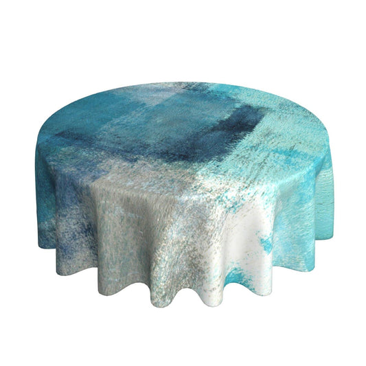 Yilad Teal Grey Abstract Art Painting Round Tablecloth Washable Reusable Decoration Table Cover for Kitchen Party 60"