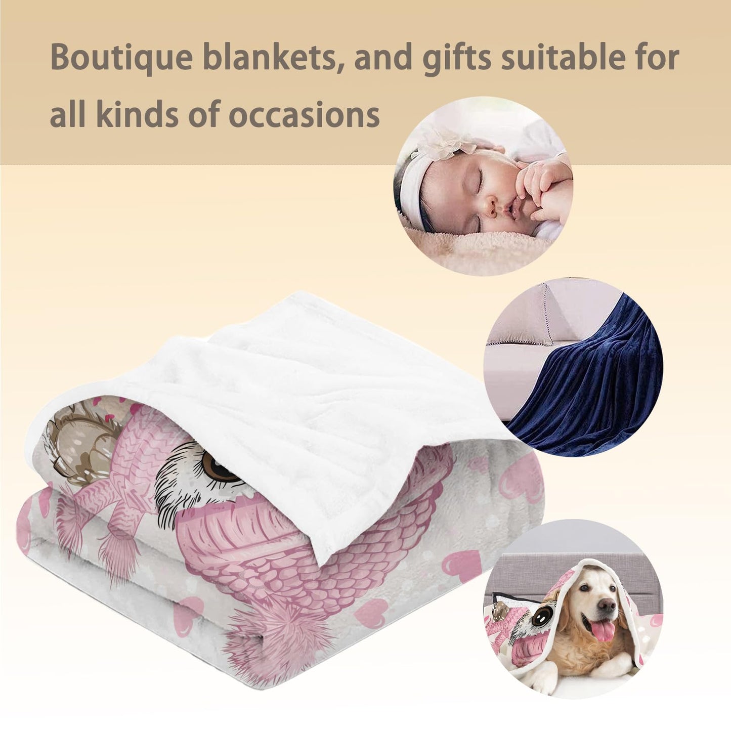 Ti Caldi Cute Owl Blanket, Soft Warm Lightweight Animal Flannel Throw Blanket for Couch, Bed, Travel & Outdoor, Cozy Fluffy Fuzzy Blankets for Women Girls, Home Decor 60×50 in