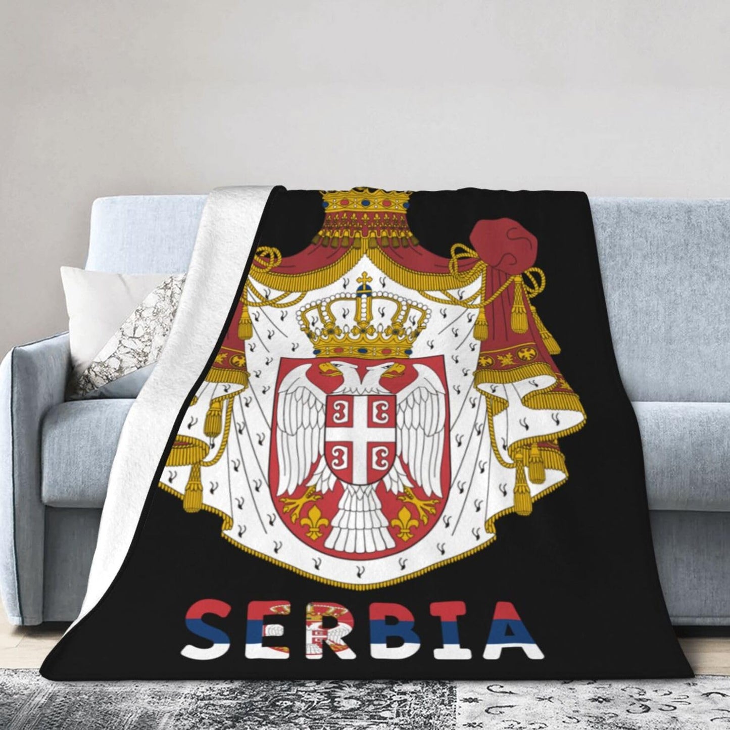 Serb National Emblem Blanket Throw Blanket for Couch Sofa Plush Fleece Bed Blankets Lightweight Comfy Flannel Ultra-Soft Warm Blankets for Home Camping Travel Gift 60"X50"