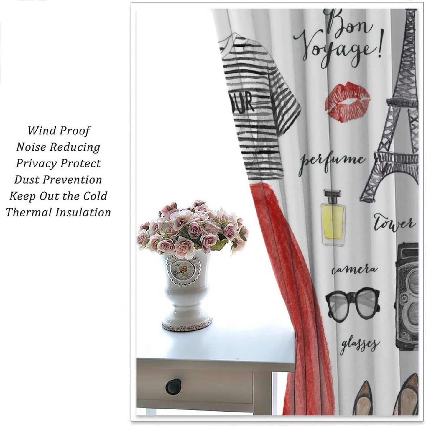 VUMIVI Women's Fashion Curtains Romantic City Eiffel Tower Cosmetics High Heels Dresses Trends Rod Pocket Window Treatments for Bedroom Kitchen Living Dining Apartment Dorms Cafe 42" W X 44.5" L