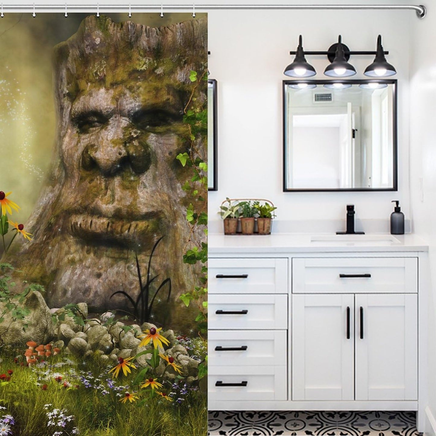 TYVGICZ Bohemian Fantasy Shower Curtain, Magic Forest Enchanted Woods Mystical Landscape Nature Tree Floral Mystical Landscape Bath Curtain for Bathroom Laundry Room Home Bedroom Decor,66x72 Inch