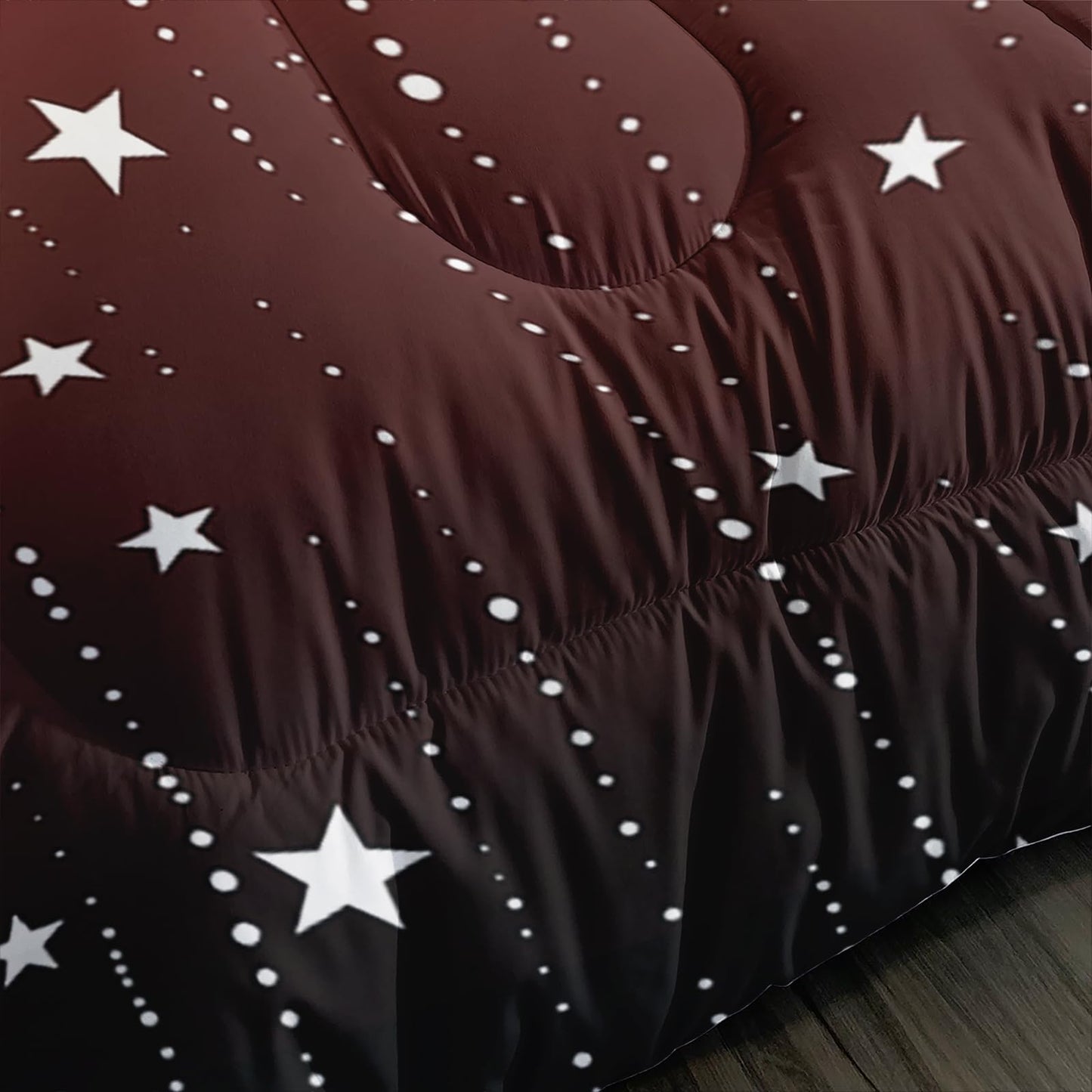 QOOMO 3Pcs Glitter Star Comforter Set Twin,Galaxy Bedding Set for Teens Boys Girls,Red and Black Printed Comforter with 2 Pillowcases,Down Alternative,Soft and Lightweight