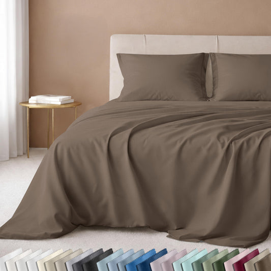 California Design Den 100% Cotton Full Size Bed Sheets, 600 Thread Count Sateen, Soft, Full Size Sheet Set with Deep Pockets (Mushroom - Taupe Brown)