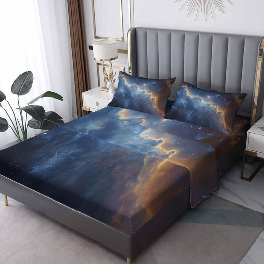 NOGAWA Galaxy Sheets Cal King, Space Bed Sheets, Deep Pocket & Soft Microfiber Bedding Sheets & Pillowcases 4 Piece - Fitted Sheet & Flat Sheet & 2 Pillow Cases