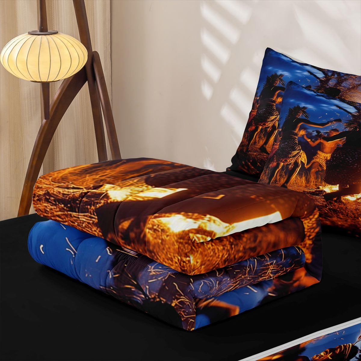 Erosebridal Black Men Zippered Comforter Set African Zipper Bedding Set Twin Size Boho Aztec Bed in a Bag Tribal Exotic Comforter with Sheets