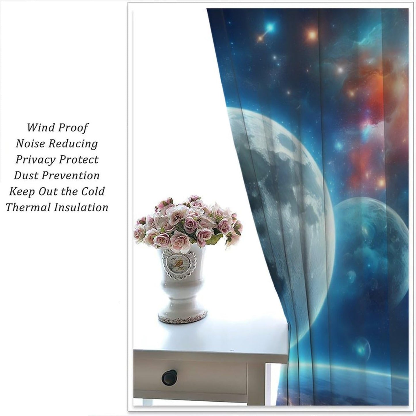 FAOTELY Galaxy Planet Curtains Earth Moon Outer Space Universe Nebula Stars Starry Sky Kids Blackout Window Drapes for Bedroom Living Room Kitchen Cafe Decor （W21xL45 Inch） x2 Panels