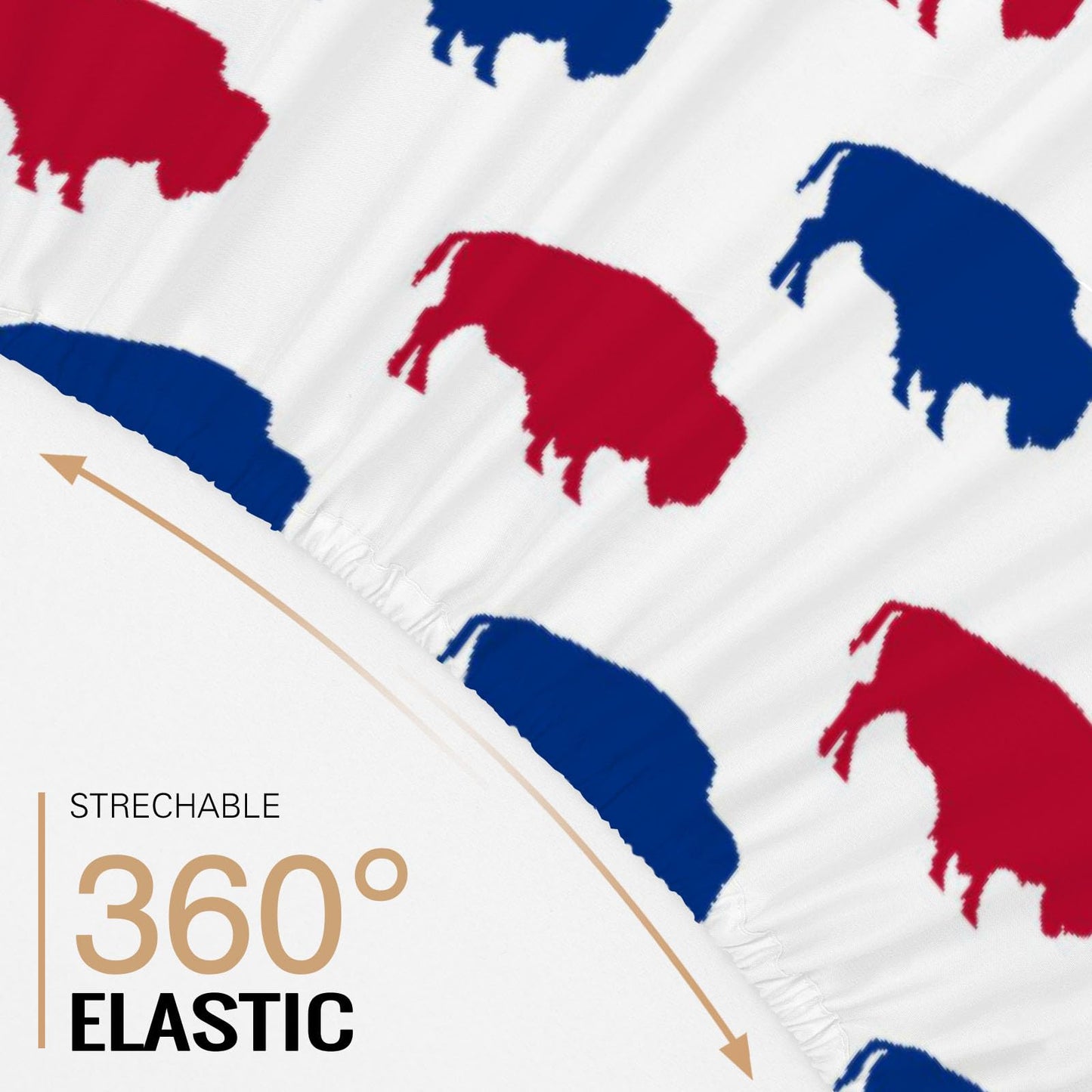 Allenjoy Full Size Red Blue Buffalo Fitted Sheet Animal Silhouette Pattern Bed Flat Sheets Bedding Set Deep Pockets Up to 16" Bedroom Decor with 2 Pillowcases