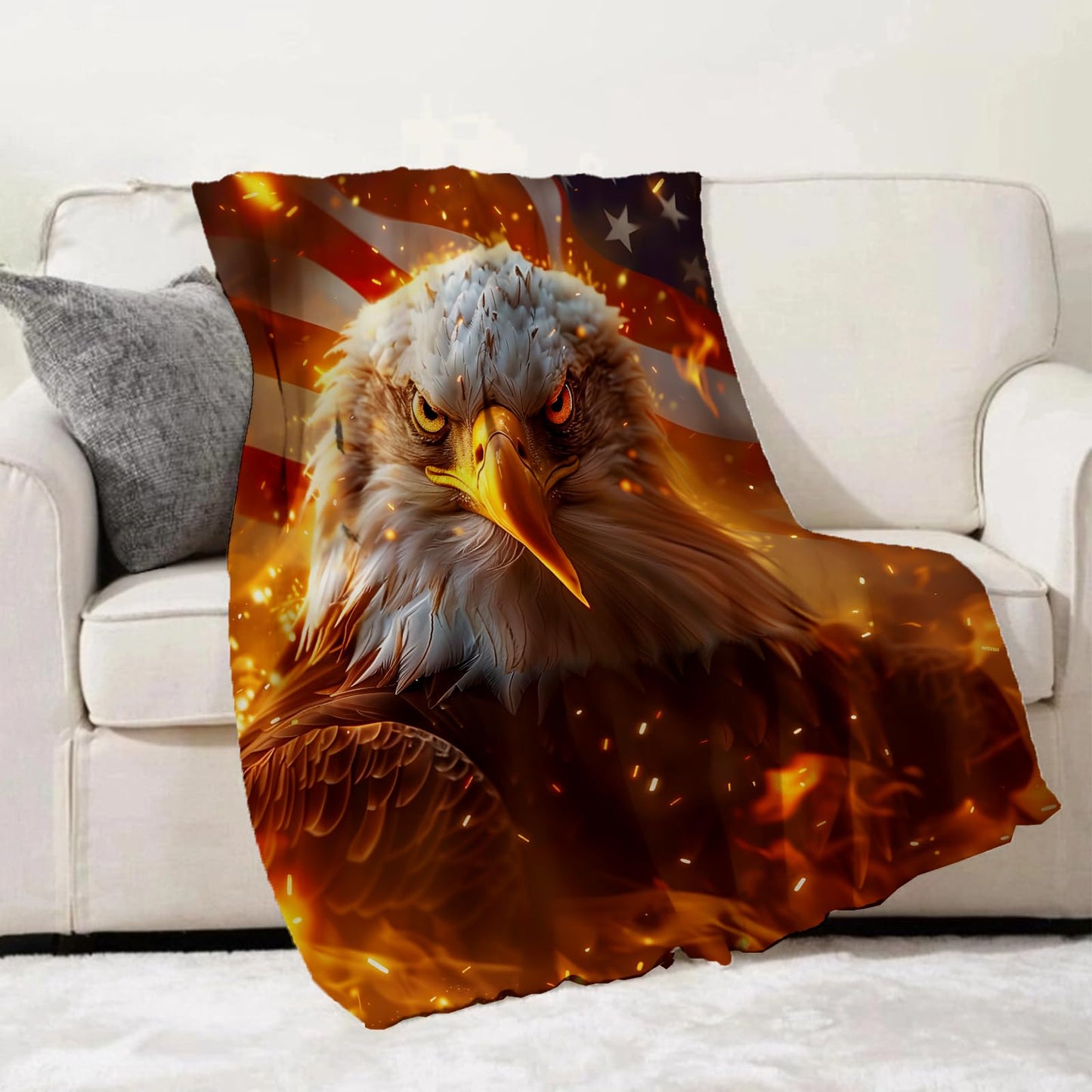 Patriotic Bald Eagle Throw Blanket for Adults Kids, 50x60 in, Eagle Theme Flannel Blankets for Bedroom, Couch, Travel, Home Decor, Fuzzy Soft Cozy Warm Gifts
