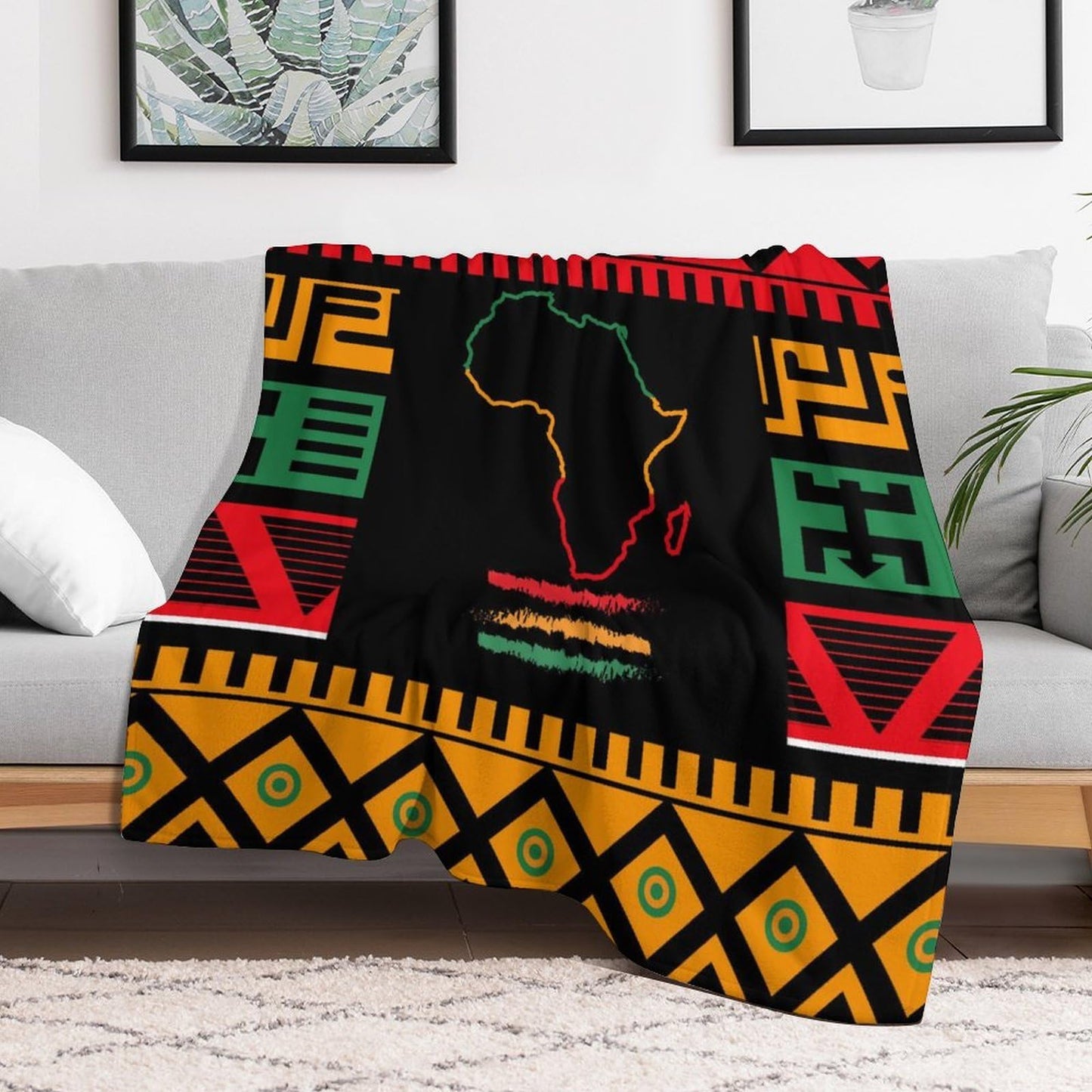 TKUYO African Throw Blanket, Map of Africa Black History Moth Traditional Tribal Ethnic Geometric Print Colorful Fuzzy Fannel Blankets for Sofa Bed Chair Couch Bedroom Living Room Gifts, 30"x40" Inch