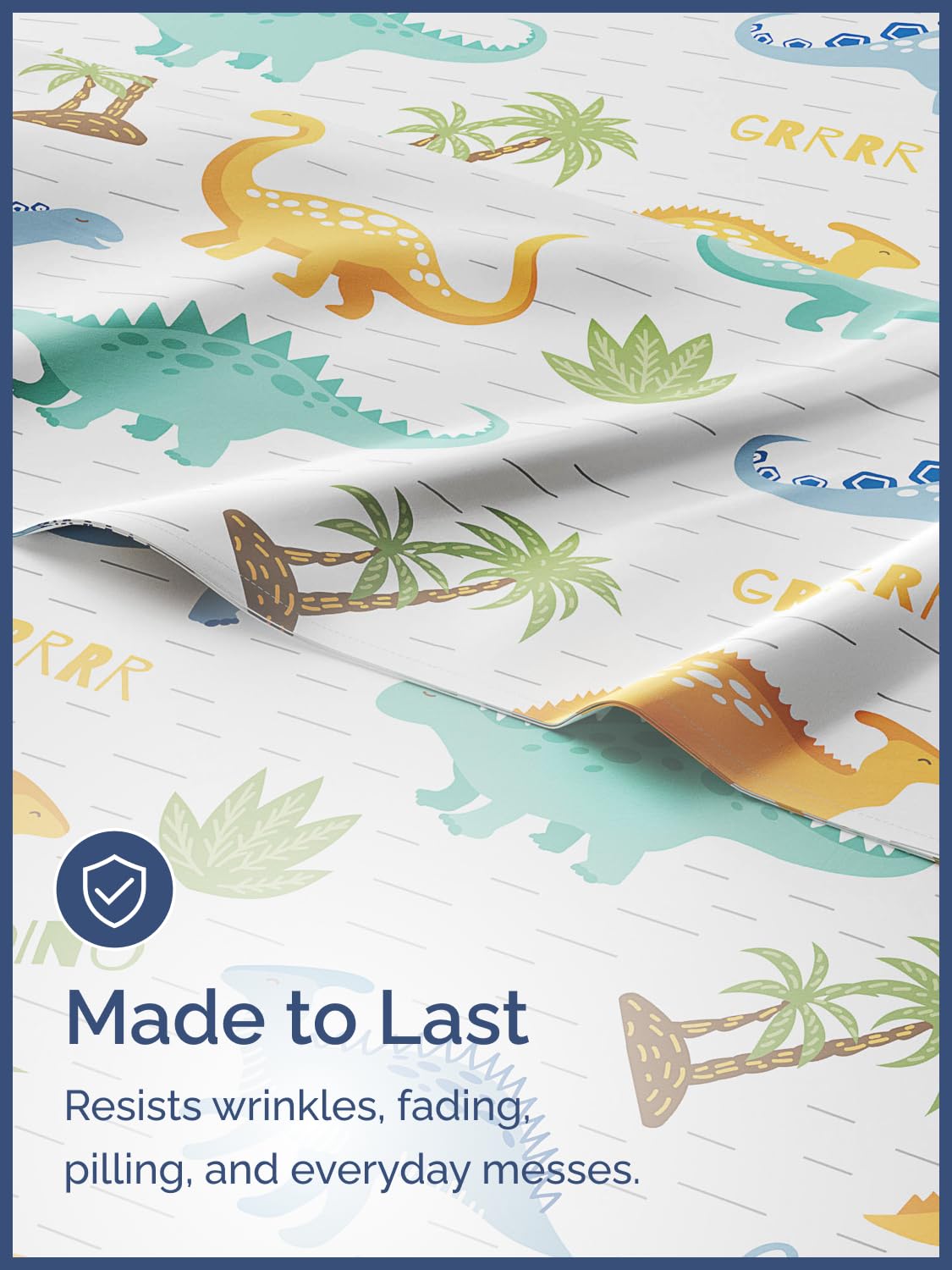 Kids Queen Size Bed Sheet Set - 4 Piece Kids Loft Bed Sheets - Colorful Dinosaur Dino Print Bedding - Soft - Breathable and Machine Washable - Dino Pattern Bed Set for Boys, Girls, Teens and Toddlers