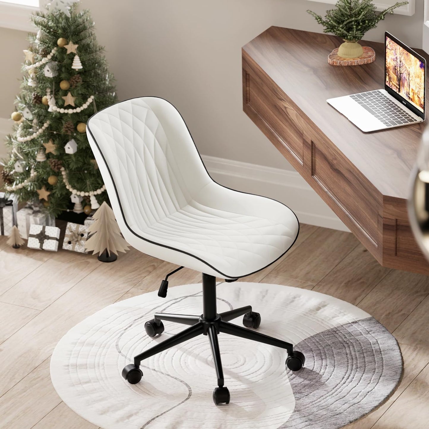 Rowill Modern Office Chair, Swivel Home Office Desk Chair, Rolling Task Chair, Adjustable Work Chair for Small Space, 300LBS Support, White