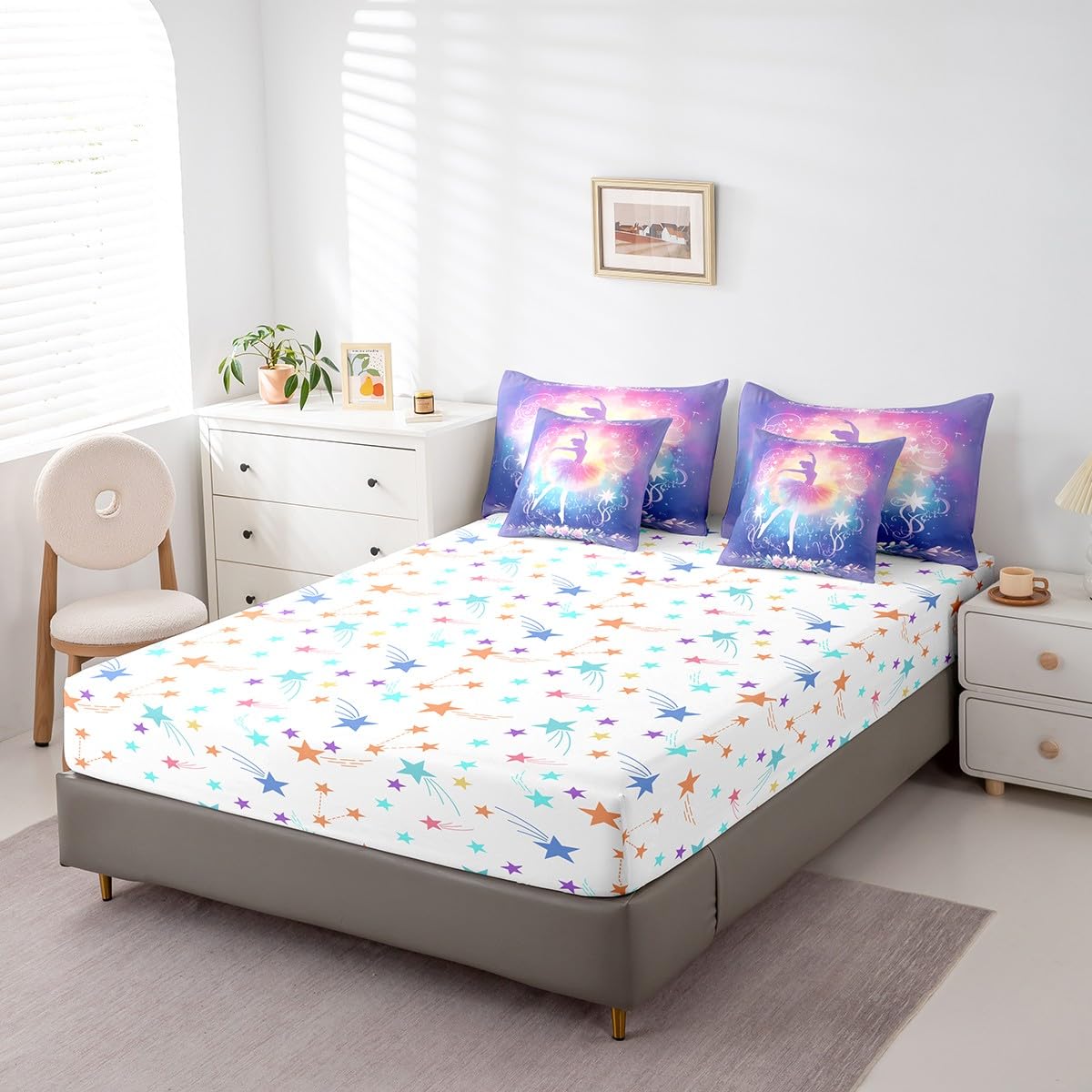 Feelyou Kids Ballet Dancer Comforter Set with Sheets Twin Size, Ballerina 7 Pieces Bedding Set Boys Girls Dreamy Princess Bed in A Bag Dancing Teens Bed Set Bedroom Decor 7Pcs