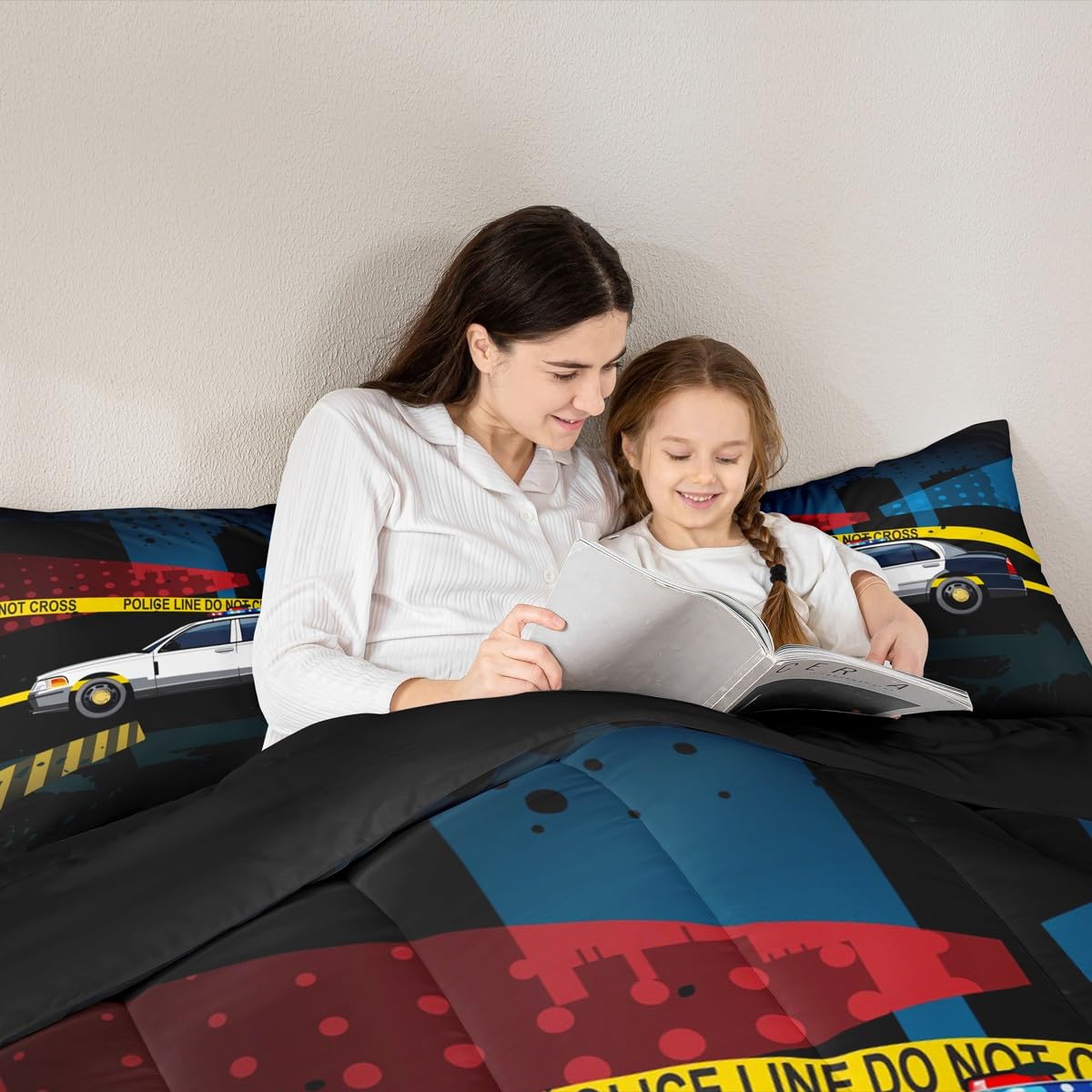 Feelyou Police Car Bedding Set Policeman Vehicle Boys Comforter Set for Kids Teens Soft Automobile Comforter Emergency Responder Vehicles Duvet Set Room Decor Twin Size Quilt Boys