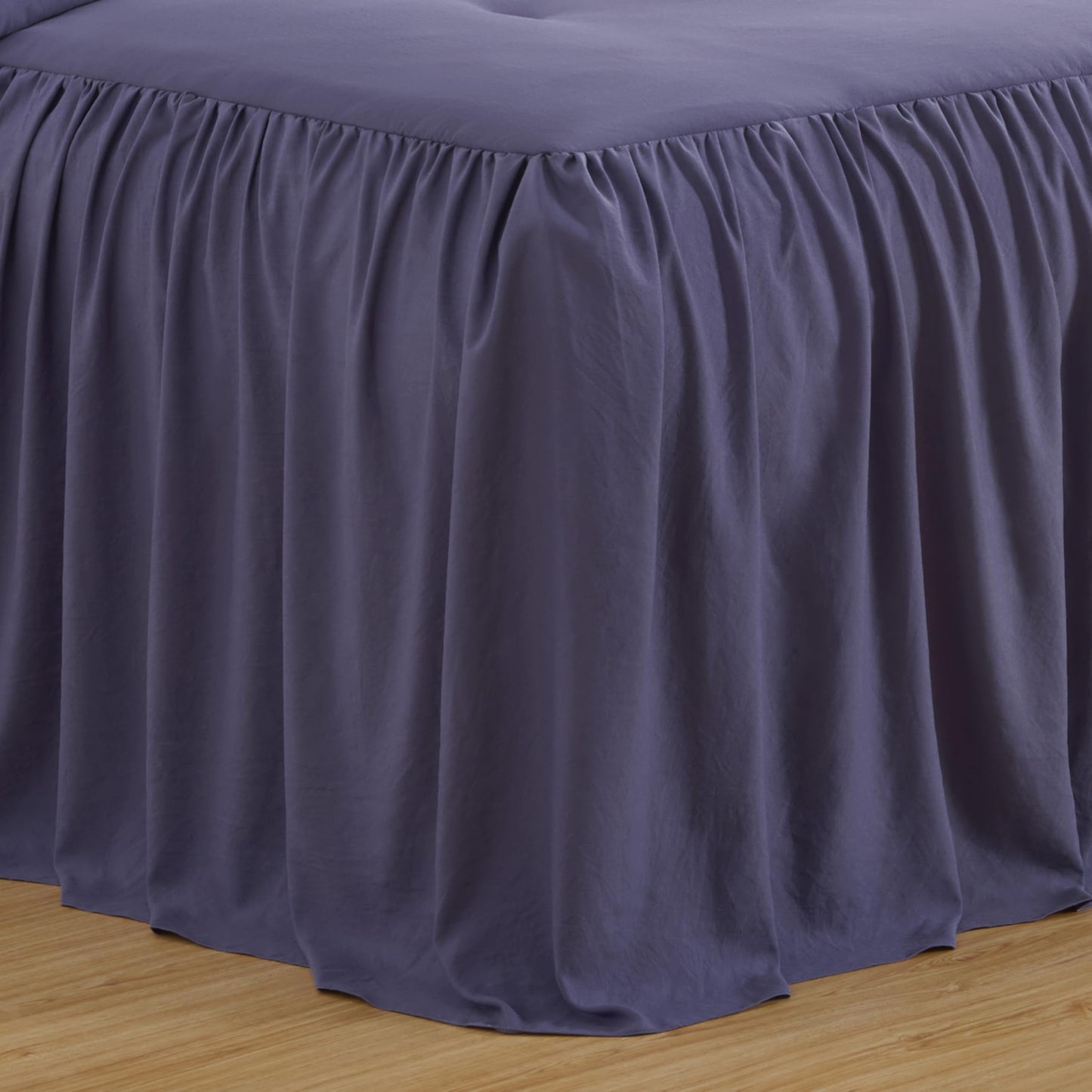 Chezmoi Collection Sinclair 3-Piece Ruffle Skirt Bedspread Set - Soft Lightweight Crinkle Texture Microfiber Bedding - French Country Chic Farmhouse - Queen, Dusty Purple