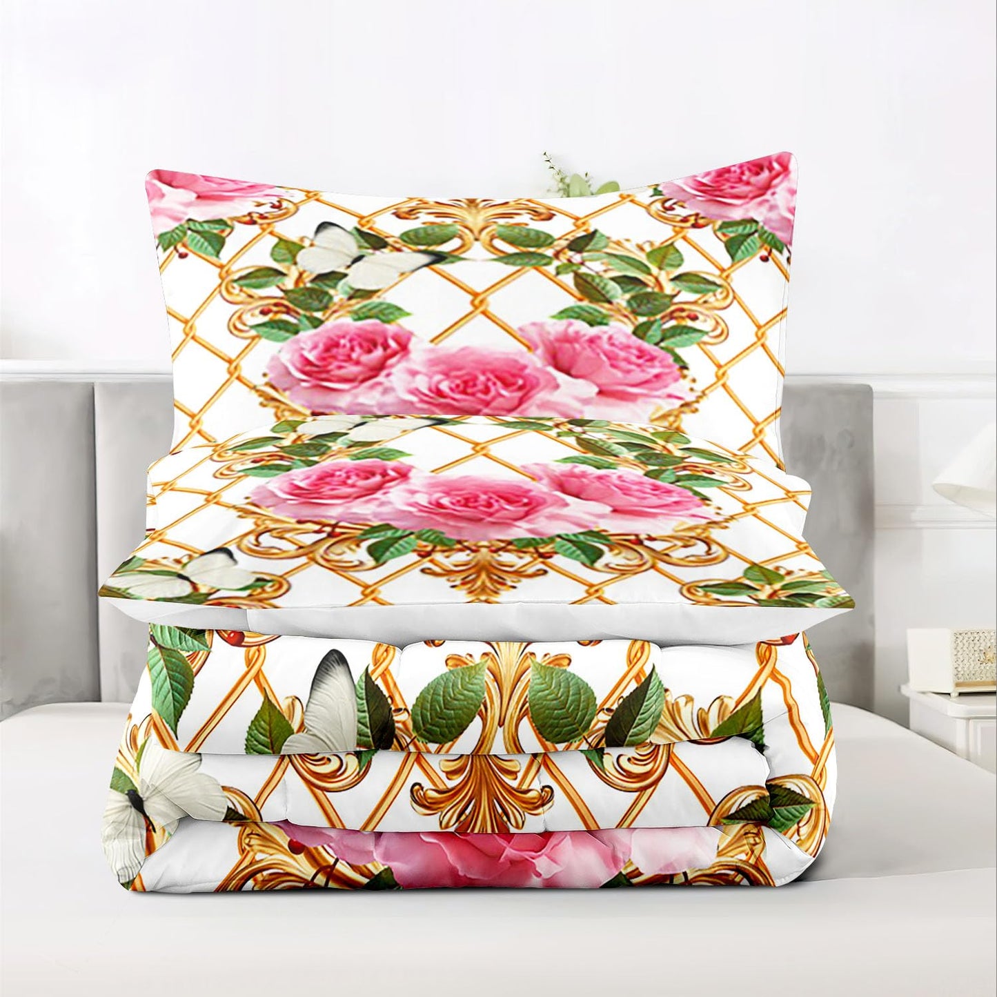 Raphus cucullatus Floral Comforter Set Twin Size,Pink Flower Bedding Set,Flower Quilt Twin Size,Botanical Rose Bedding Pretty Floral Comforter Set