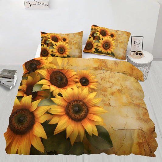 PAISUOQ Sunflower Bedding Duvet Covers, Rustic Flowers Comforter King Size, Farmhouse Florals Bedding Sets with Zipper & Ties, 3 Pieces with 2 Pillowcases, Home Decor & Gifts