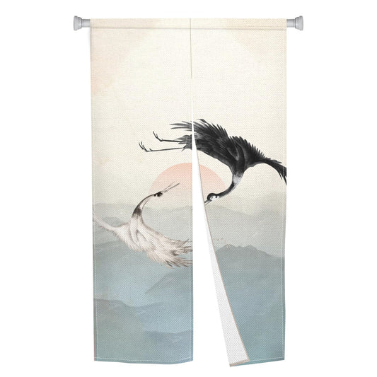 Leowefowa Long Noren Japanese Doorway Curtain Traditional Painted Mount Door Curtains Tapestry Treatment Long Doorway for Hanging Room Privacy Partition Kitchen Home Decor(Sun, Cranes), 33.5"x 70.9"