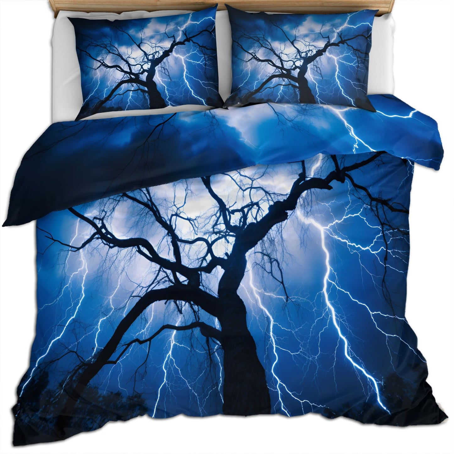 PAISUOQ Weather Landscape Bedding & Home Decor - Blue Lightning Duvet Cover Queen Size - Comforter Cover with 2 Pillow Shams & Zipper, Natural Landscape Bedroom Decor & Gifts