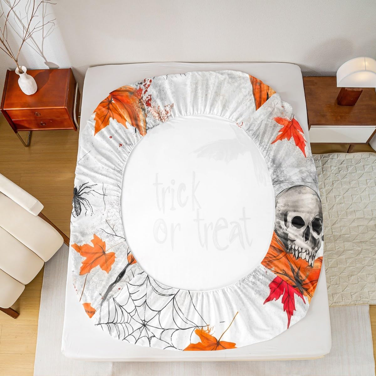 Feelyou Kids Halloween Bed Sheets Set Full Size, Pumpkin Sheet Set Boys Girls Trick or Treat Bedding Set Spider Web Teens Bedroom Decor Soft Bed Set 4Pcs