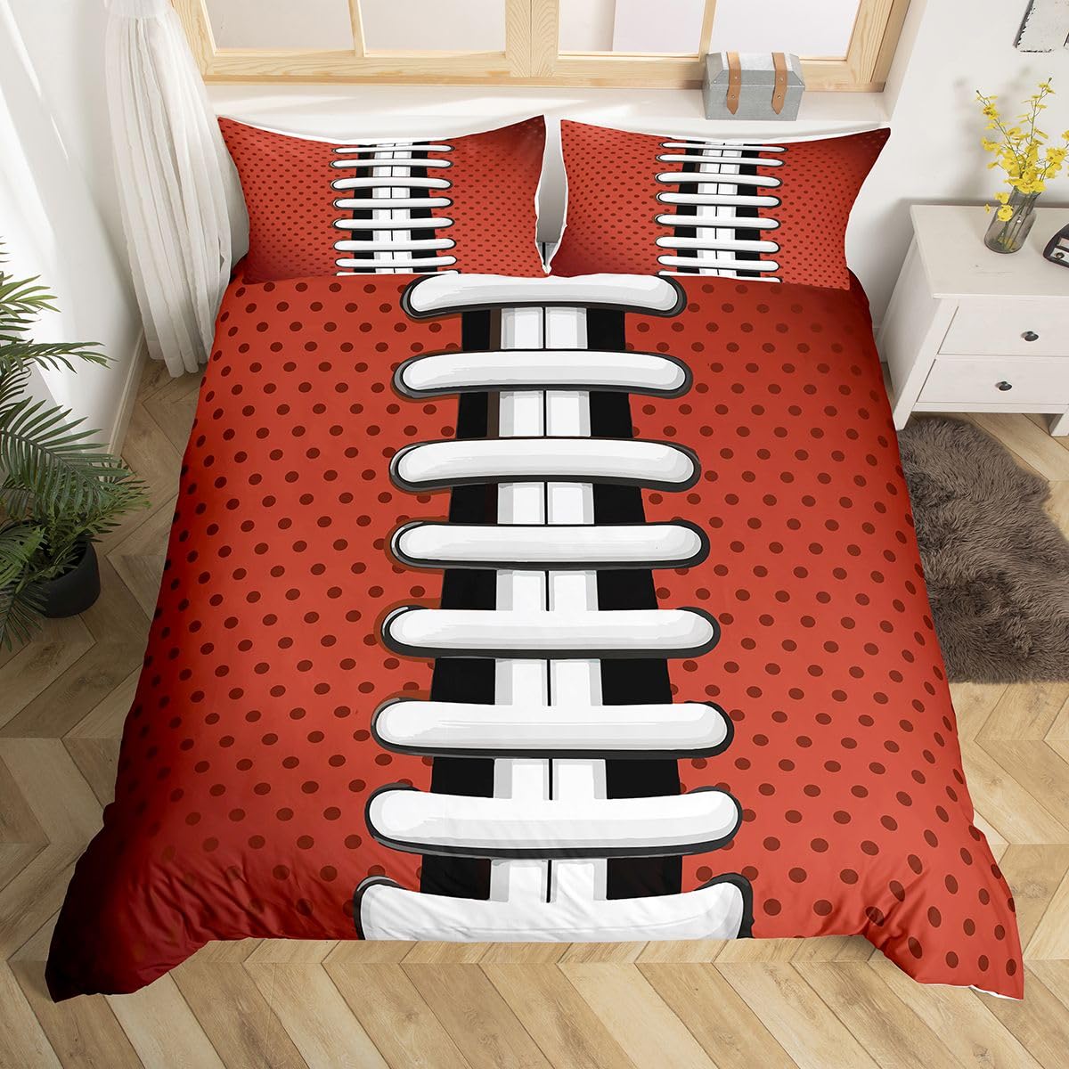 Feelyou Football Duvet Cover Set for Kids Boys Teens Orange Rugby Printed Comforter Cover Sports Rugby Bedding Set 1 Duvet Cover & 2 Pillowcases