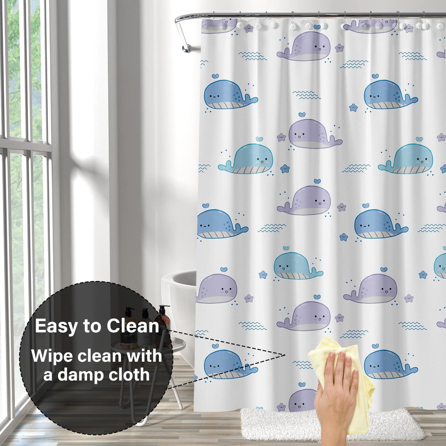Plastic Shower Liner - Premium EVA 5G Shower Curtain Liner with Rustproof Grommets and 3 Weighted Magnets, Waterproof Shower Curtains for Bathroom (Baby Whale, 72" x 72")