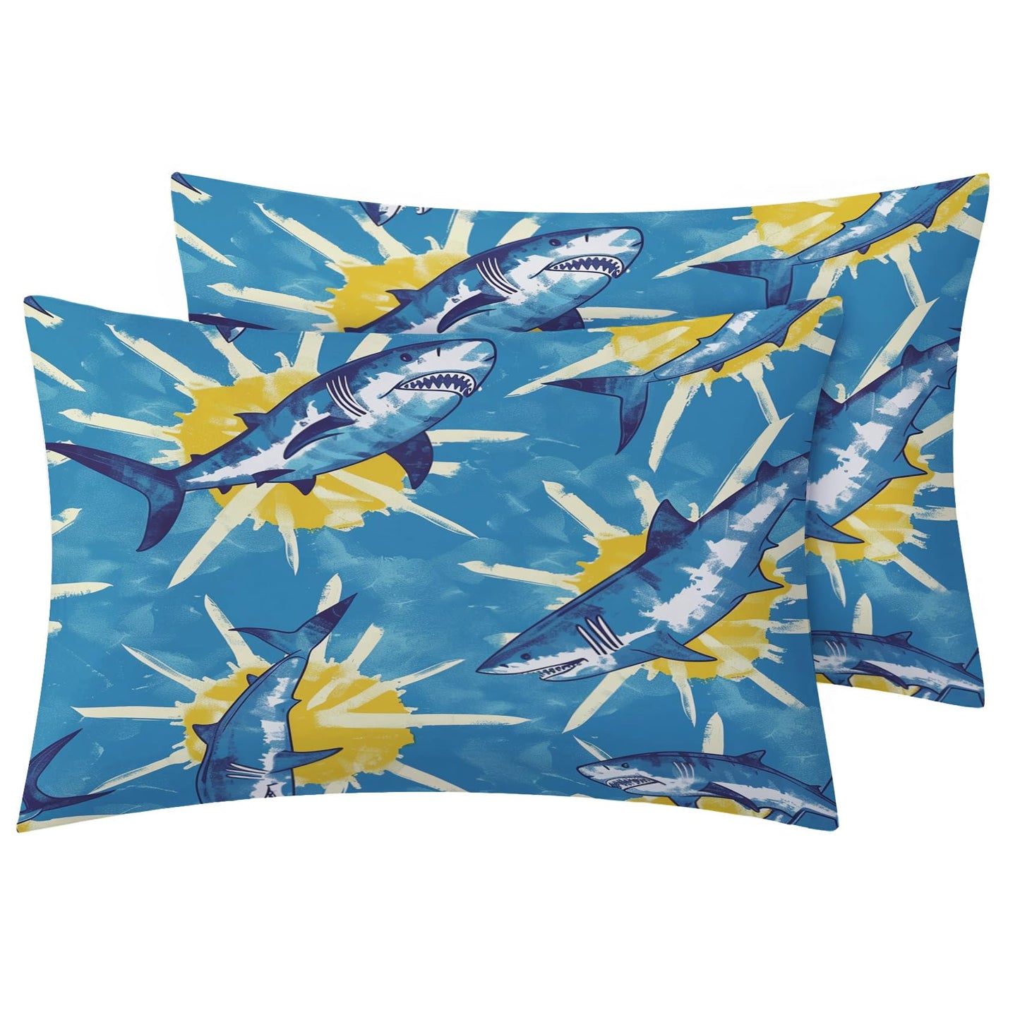 Rejkxyw King Size Sheets Set Blue Shark - Cartoon Sea Life Bed Sheets - Kids Boys Sheet Set - 12 Inch Deep Pocket - Ultra Soft Winkle Free Microfiber Bedding Sheets & Pillowcases 4 Piece