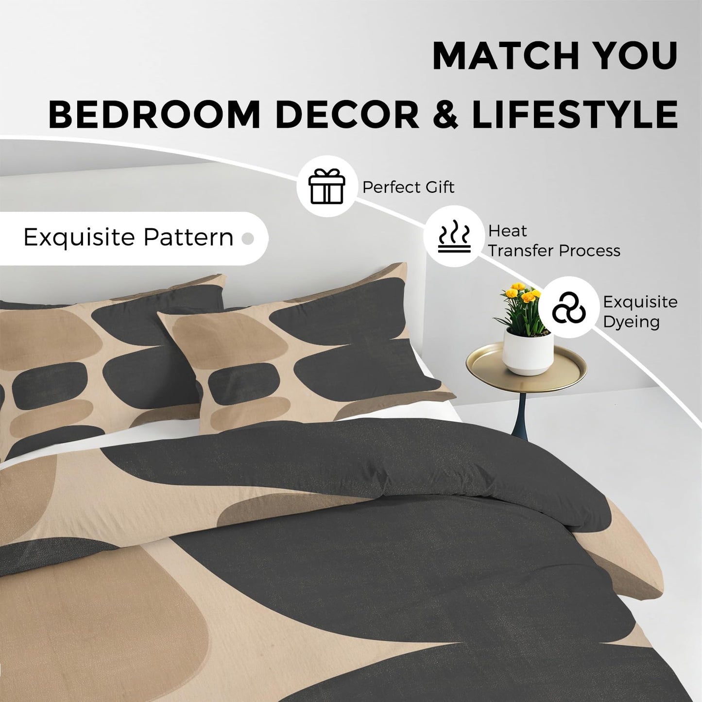 Boho Mid Century Twin Duvet Cover Set, Mid Century Modern Bedding Set 2 Pcs Reversible, Abstract Geometric Bedroom Decor, Ultra Soft Microfiber, 1 Pillow Sham, Zipper & Ties KJJT 104