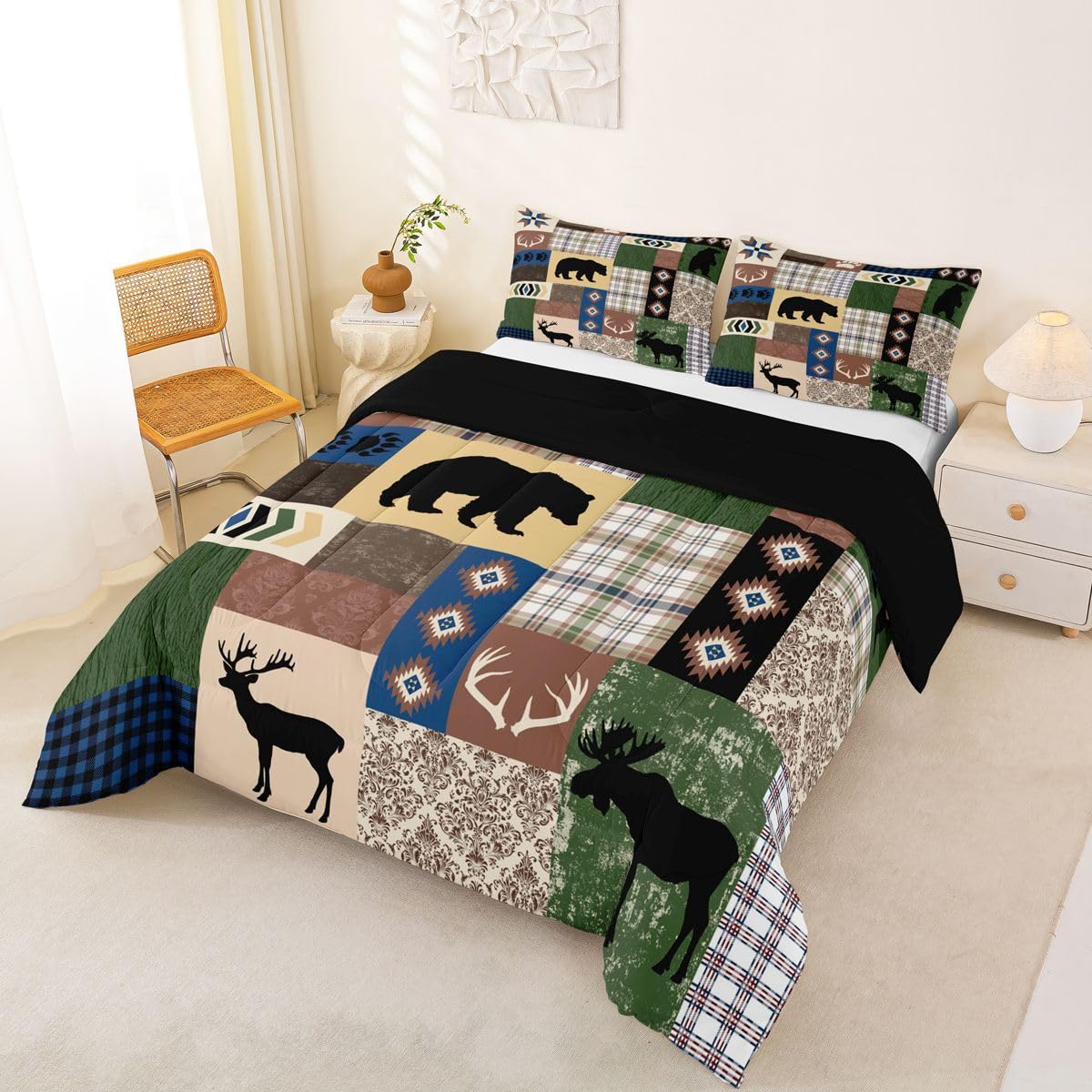 Erosebridal Rustic Kids Comforter Set | Farmhouse Bear Bedding King,Wild Hunting Theme Down Comforter Western Country Duvet Set for Bedroom
