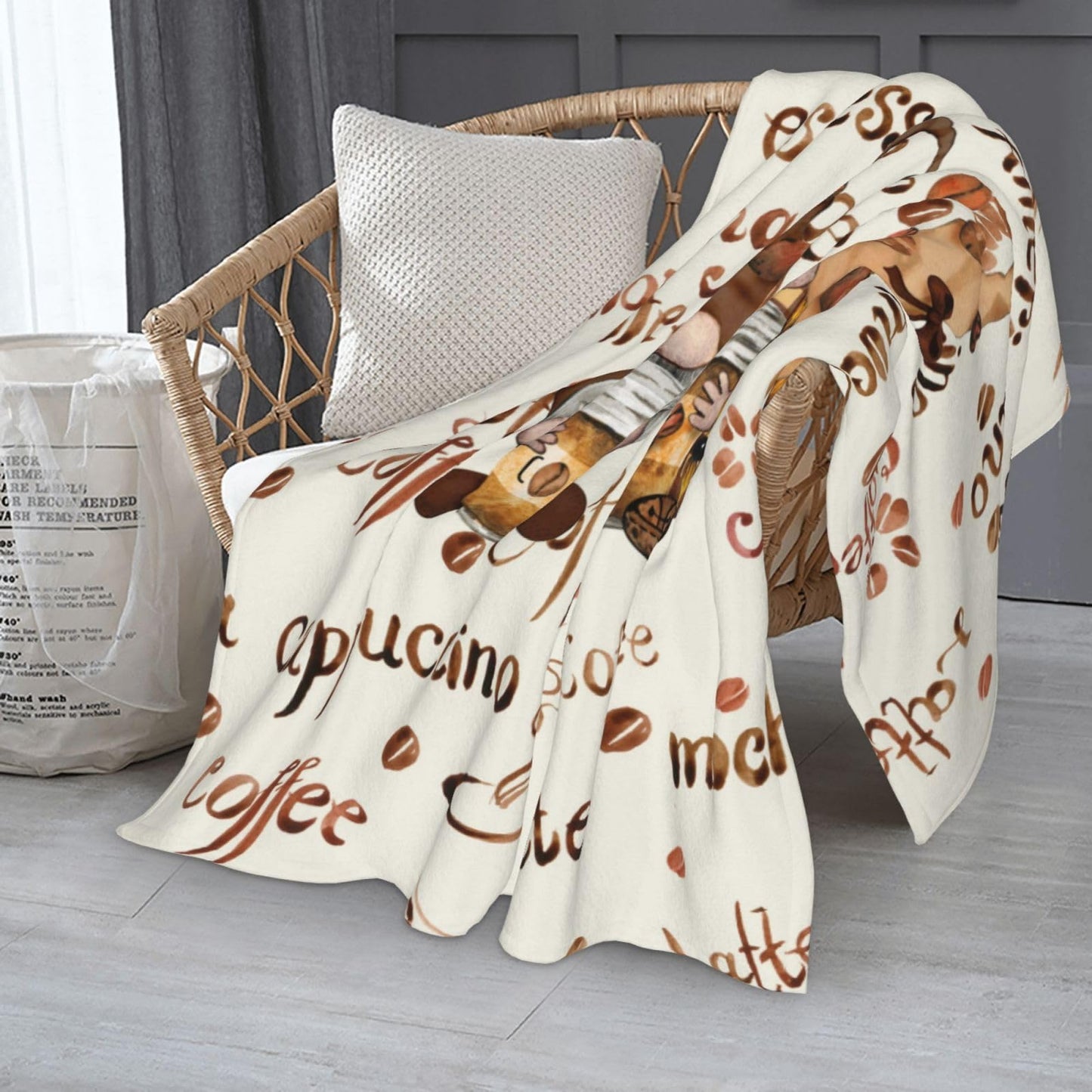 Oplp Coffee Bean Funny Coffee Gnomes Throw Blanket for Bed Sofa Couch Fleece Blankets Lightweight Soft Cozy 50"x40"