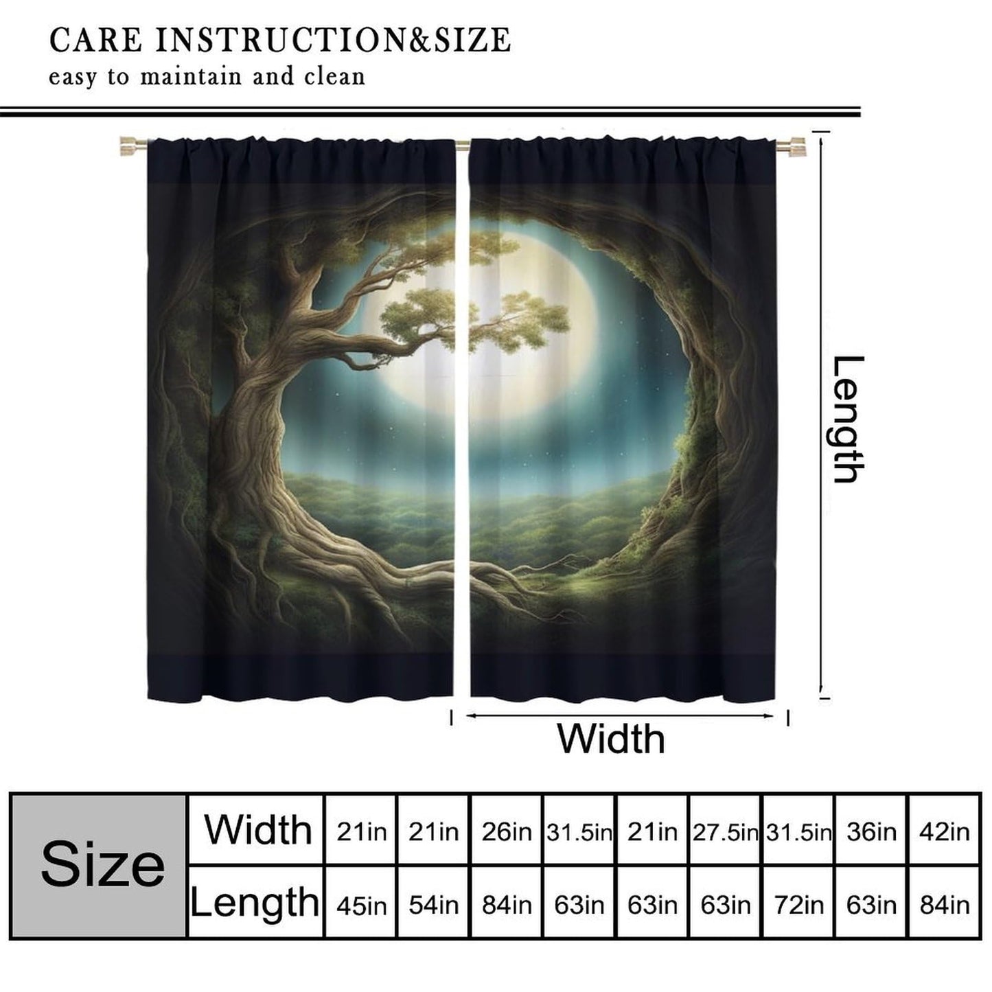 Fantasy Forest Blackout Curtains - Magic Forest Trees Trunk Bright Moon Stars Theme Print Grommet Dr for Kids Boy Girl Baby Bedroom Nursery Living Room Decor Window Drapes 2 Panels 42x45 Inch