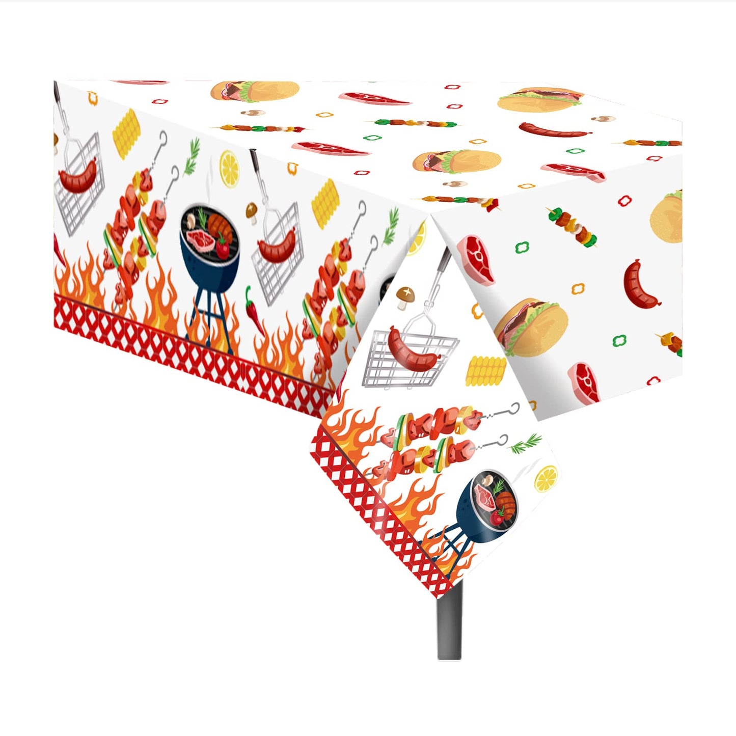 CC HOME 1 Pieces BBQ Party Plastic Tablecloth 54 x 87 Inch Long Table Cover, Hamburger BarbecueTeppanyaki Wedding Baby Shower Party Holiday Dinner Picnic or Tablecloth for Kitchen Event Use