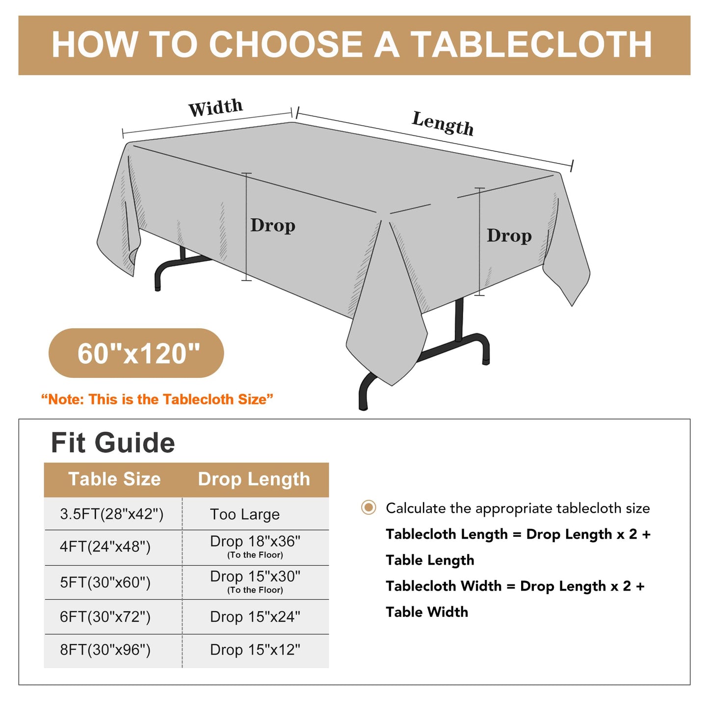sancua Rectangle Tablecloth - 60 x 120 Inch - Stain and Wrinkle Resistant Washable Polyester Table Cloth, Decorative Fabric Table Cover for Dining Tables, Buffet Parties and Camping, Beige