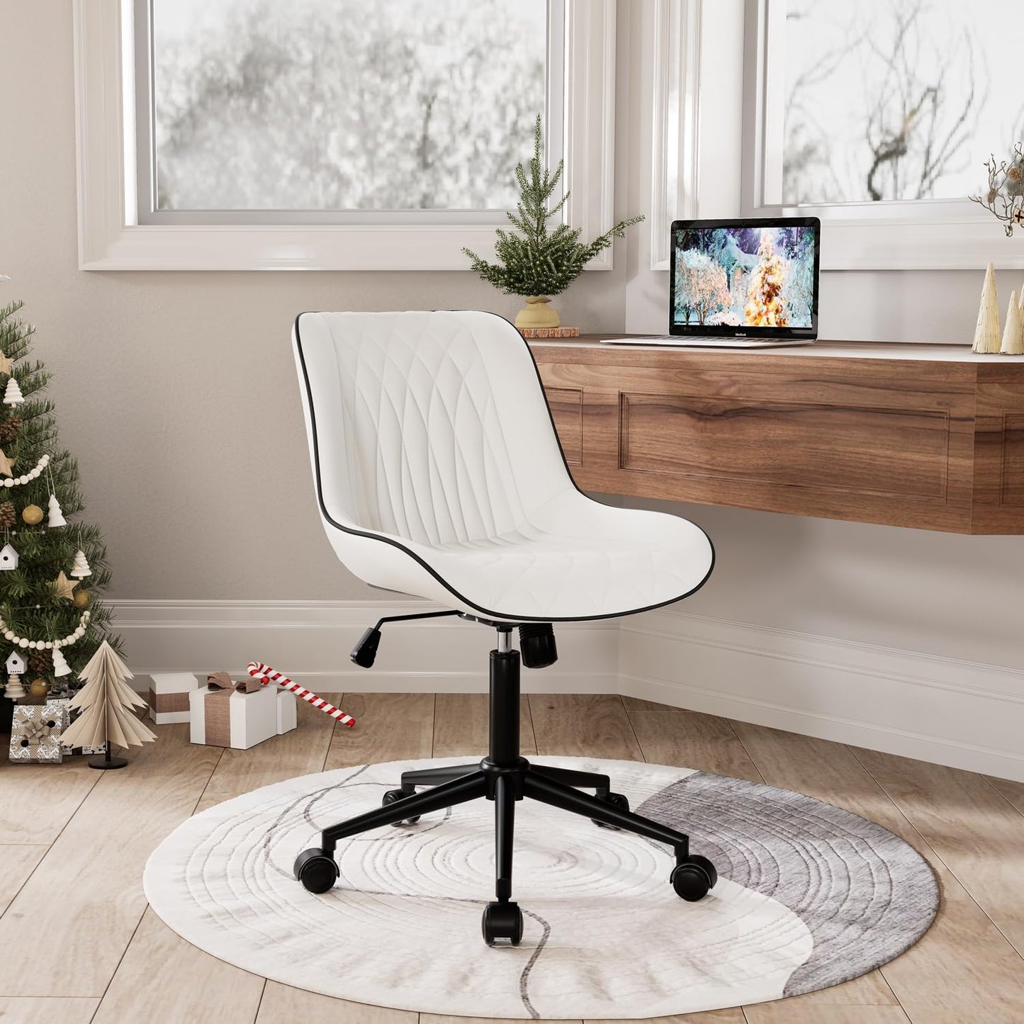 Rowill Modern Office Chair, Swivel Home Office Desk Chair, Rolling Task Chair, Adjustable Work Chair for Small Space, 300LBS Support, White