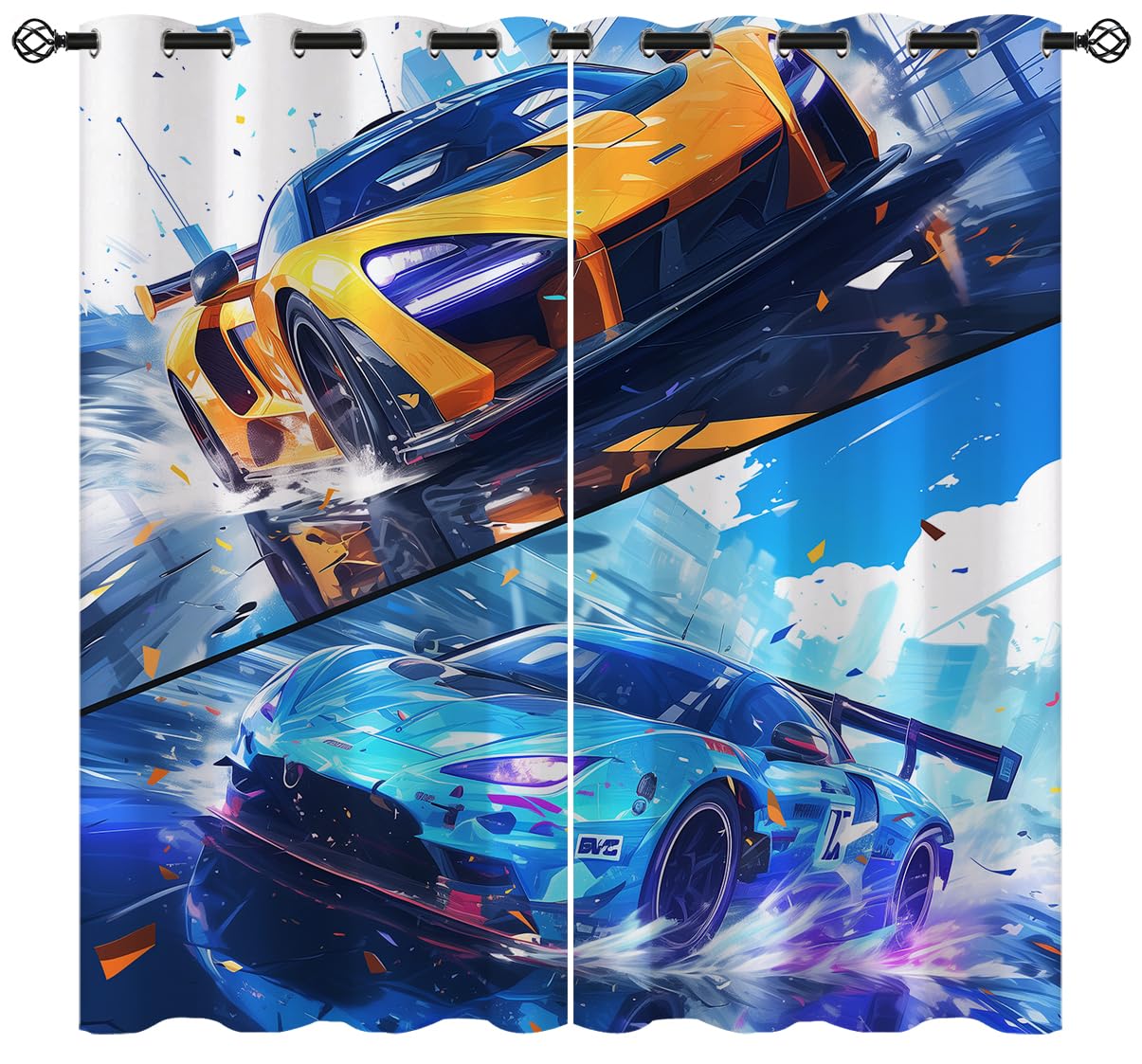 18TH CROZY Race Car Blackout Curtains for Girls Boy Home Decor, Racing Sports Speed Racing Game Grommet Thermal Insulated Drapes Darkening Window Curtain for Bedroom Living Room, 42 x 45 Inch