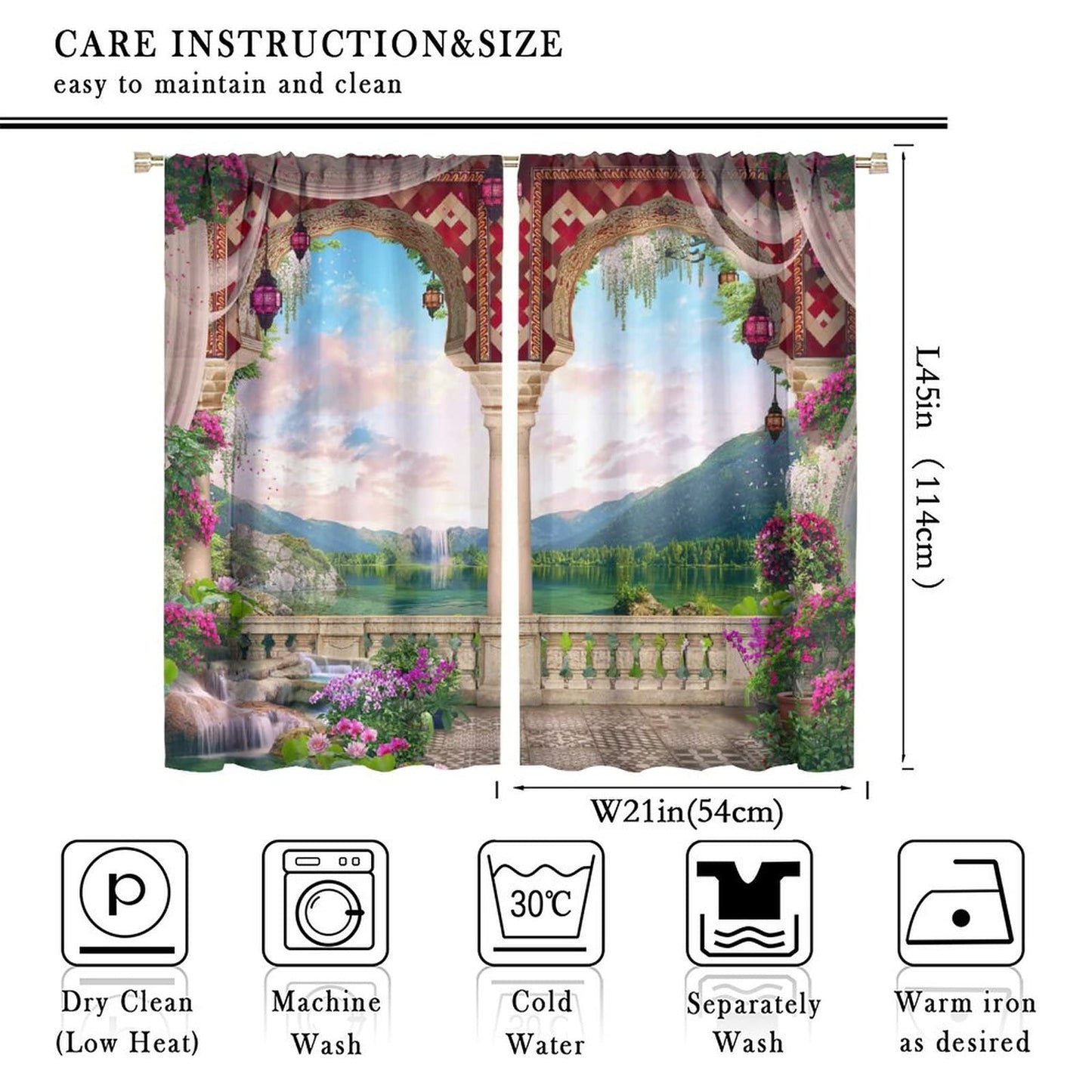 Italian Natural Scenery Curtains,Beautiful Mountain Lake Stone Arch View Room Darkening Thermal Insulated Window Curtain for Living Room Bedroom Decor W42xL45in