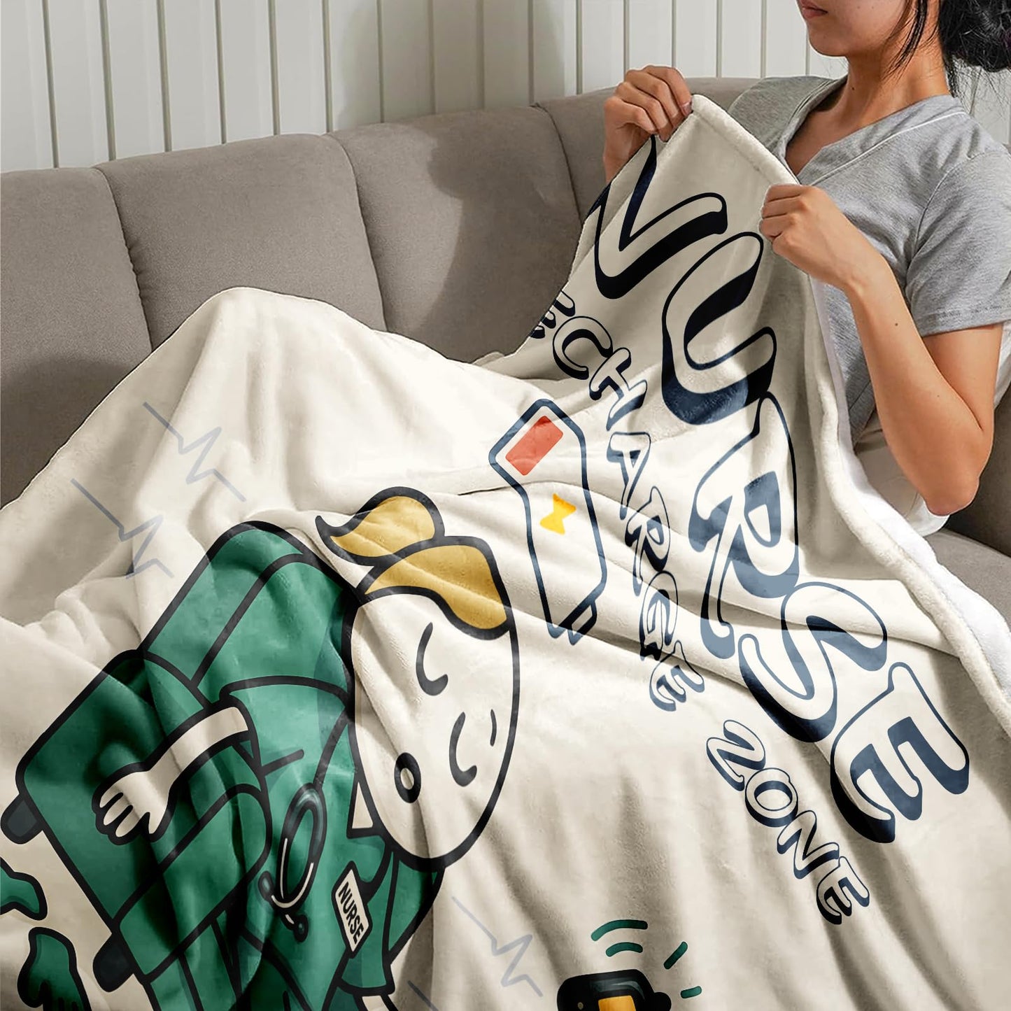 LuxeCove Nurse Blanket Gift, Recharge Humor Throw for RN LPN CNA NP, Nurses Week & Graduation Appreciation, Funny Cozy Couch Decor for Women & Men, Nursing Student Gift, 50'' x 60''