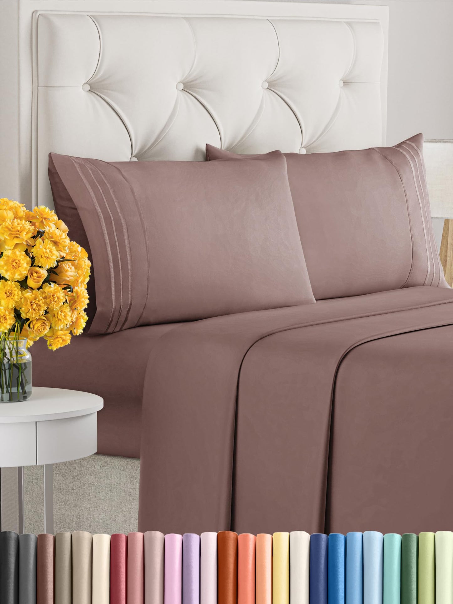 Queen Size 4 Piece Sheet Set - Ultra Soft & Cooling Bed Sheets - Fits 8 Inch to 16 inch Mattress - Wrinkle & Fade Free with Deep Pockets - Easy-Fit, Breathable & Comfy - Hotel Luxury Bedding - Clay