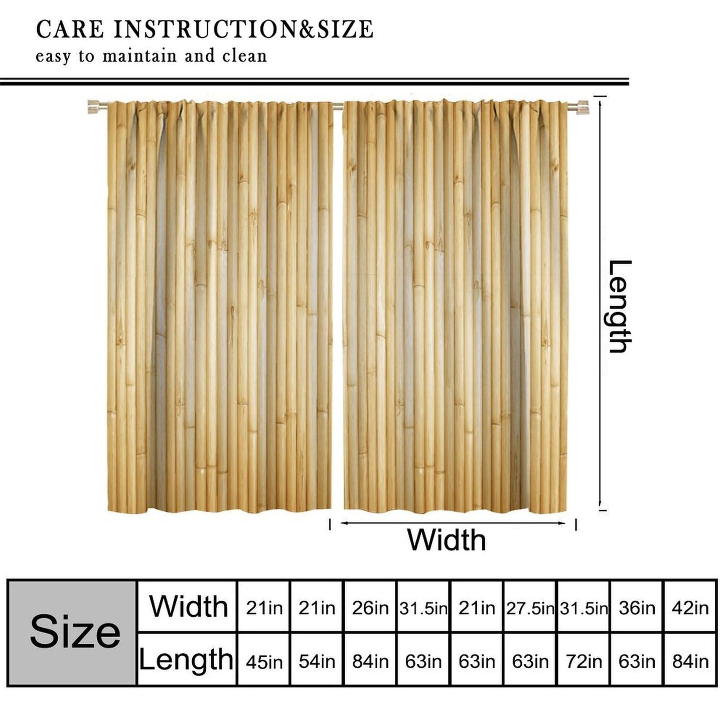 TYVGICZ Bamboo Curtains, Asia Chinese Bamboo Stems Hinese Japanese Style Asian Calligraphy Style Culture Theme Yellow Window Treatments for Living Room Bedroom Drapes, 42x45 Inch