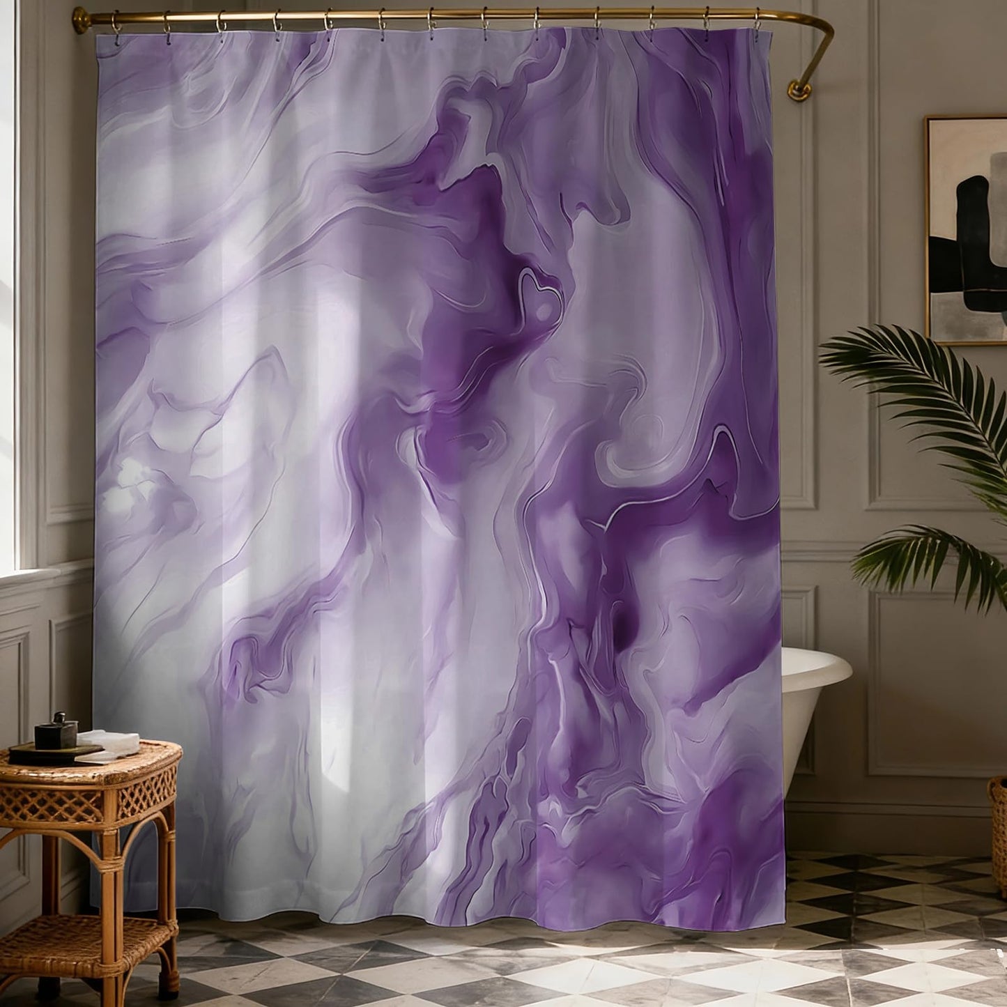 Mocsicka Shower Curtains for Bathroom, Purple Marble Shower Curtain for Bathroom, Abstract Purple and White Shower Curtain Modern Art Decor Waterproof Bath Curtain for Modern Bath Decor, 72 X 72 Inch