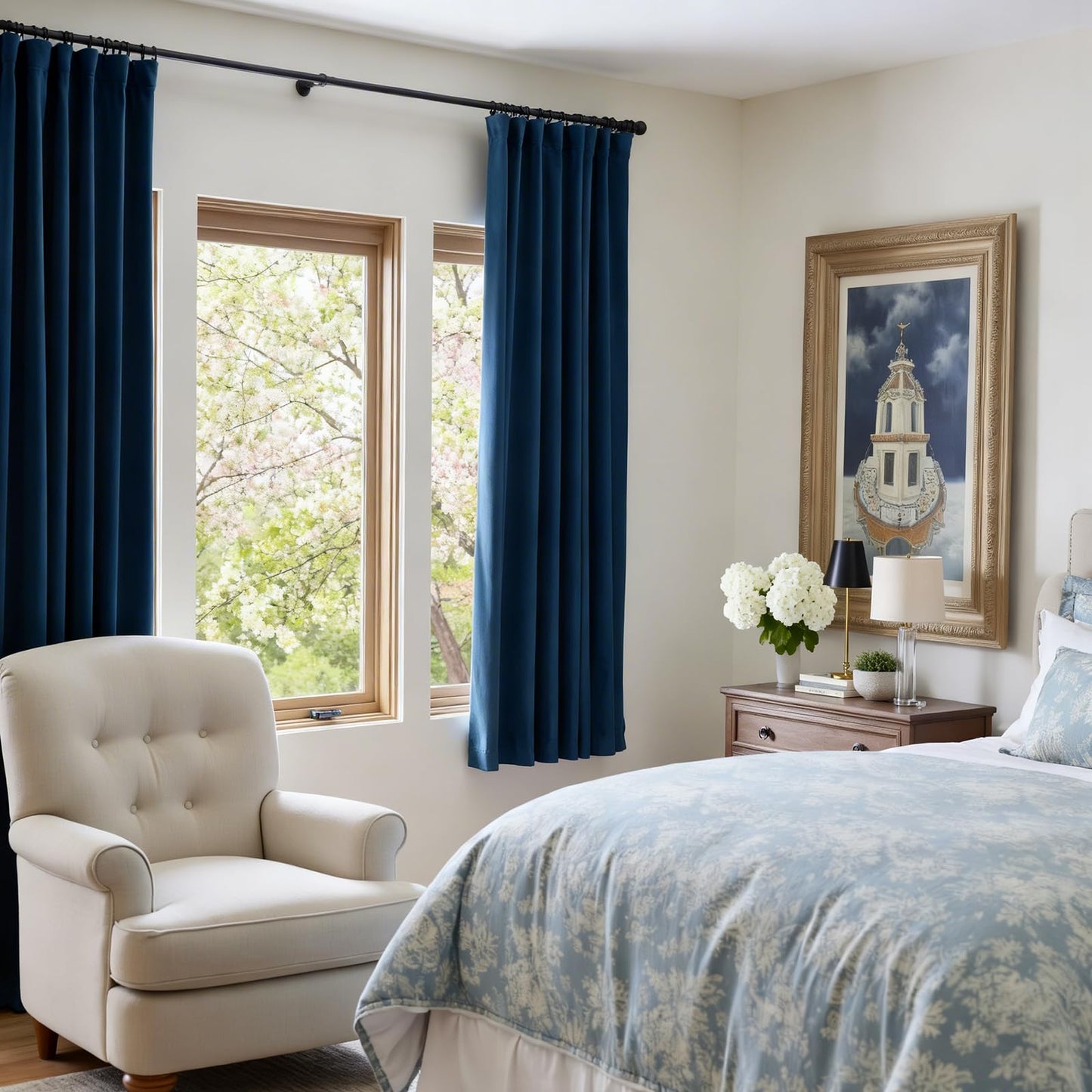 Lazzzy Velvet Blackout Curtains Thermal Insulated Room Window Drapes Super Soft Luxury Curtains for Living Room Bedroom Rod Pocket 2 Panels, Dark Blue, 52" W x 72" L