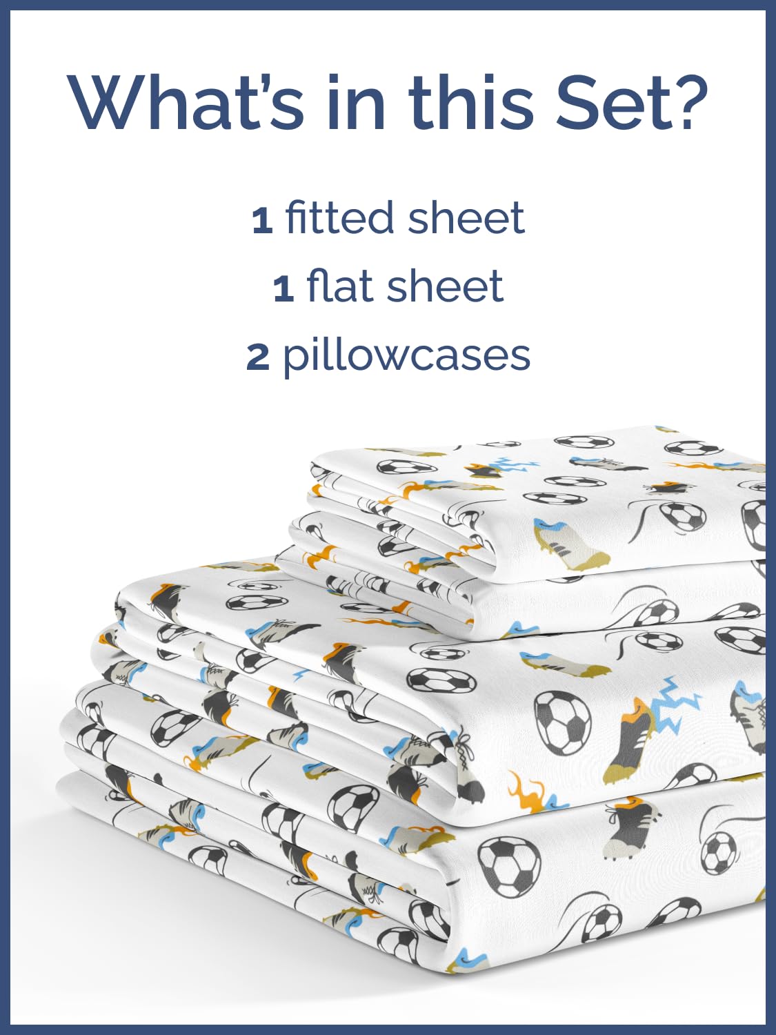 Kids Queen Size Bed Sheet Set - 4 Piece Kids Loft Bed Sheets - Soccer Sport Theme bedding - Soft, Cute and Cozy - Breathable and Machine Washable - Football Bed Set for Boys, Girls, Teens & Toddlers