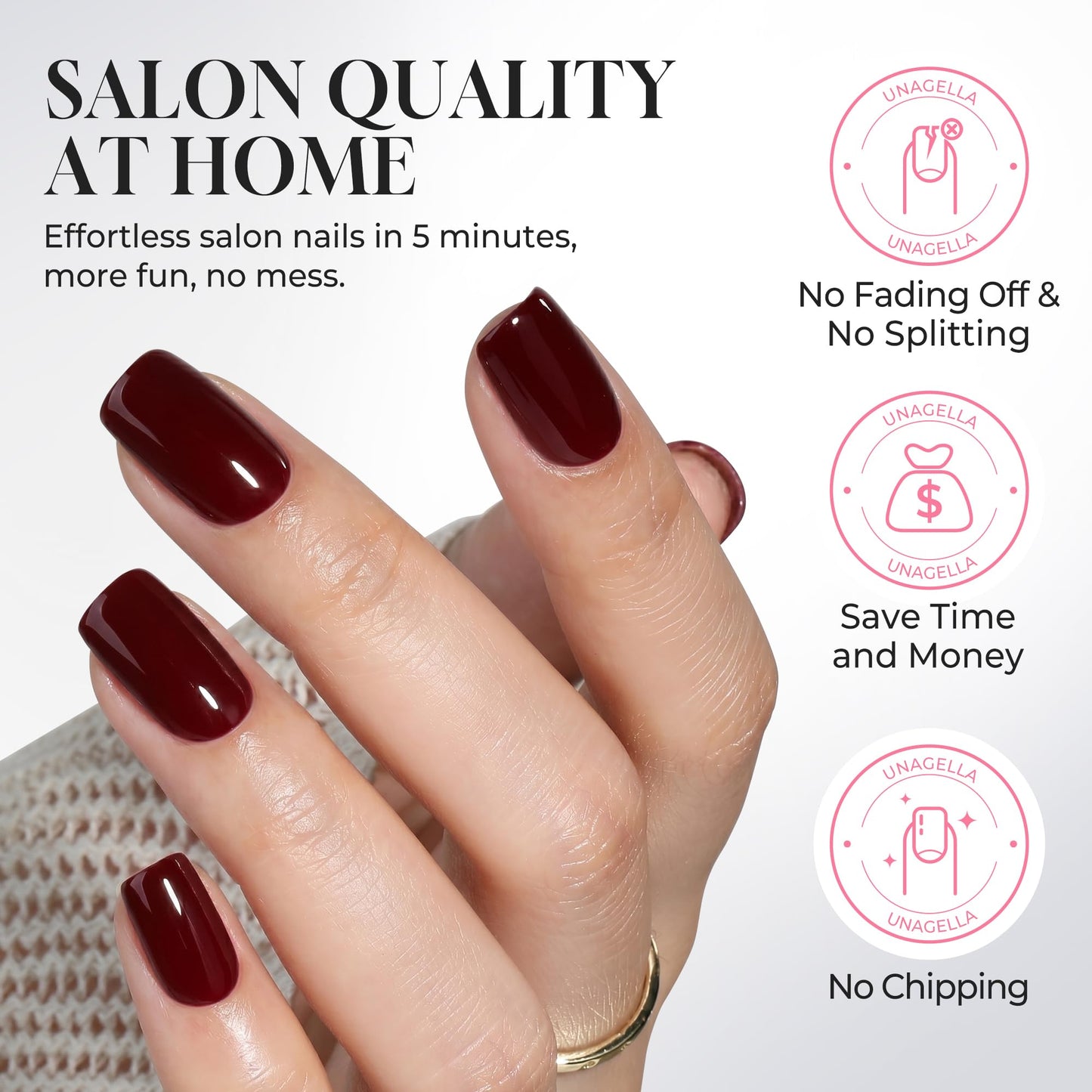 UNA GELLA Press On Nails Square - 32Pcs 16 Sizes Deep Burgundy Cherry Fake Nails with Glue and Adhesive Tabs, Reusable Glue On Nails Press Ons Kit for Women Manicure