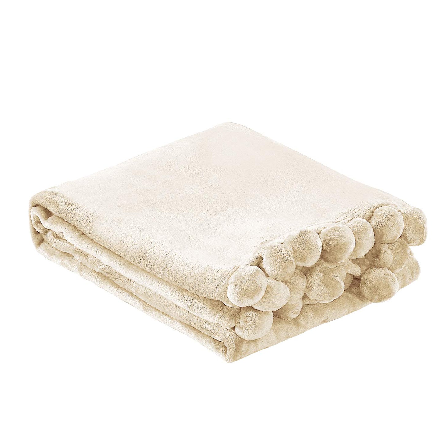Home Soft Things Pompom Bed Couch Throw Blanket, 50'' x 60'', Antique White, Fuzzy Soft Comfy Warm Decorative Throw Blanket for Living Room Bedroom Suitable for All Seasons