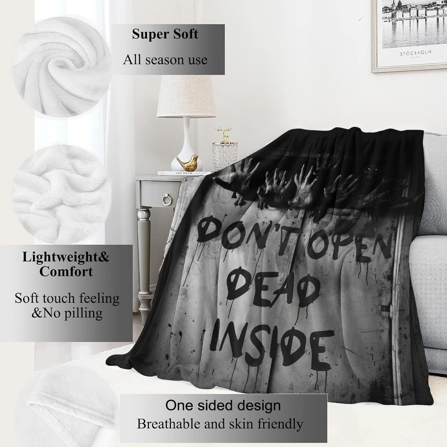 VODRM Horror Gothic Blanket,with Zombie Hands Throw Blankets,Gifts for Women Men, Lightweight Soft Fleece Cozy,for Sofa Couch Bed Room Travel,Festival Halloween Spooky Goth Decor,50x60in