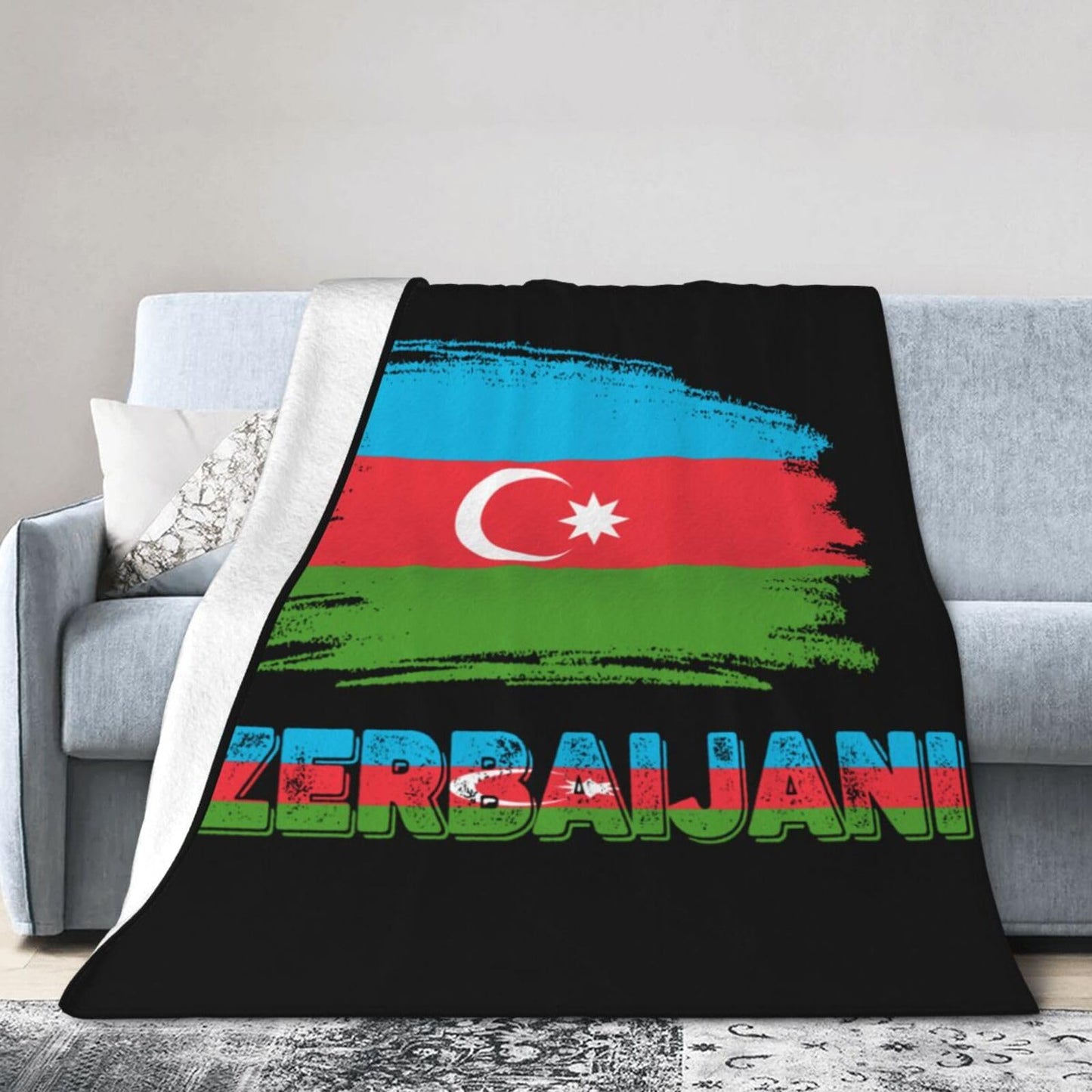 Azerbaijani Flag Blanket Throw Blanket for Couch Sofa Plush Fleece Bed Blankets Lightweight Comfy Flannel Ultra-Soft Warm Blankets for Home Camping Travel Gift 80"X60"
