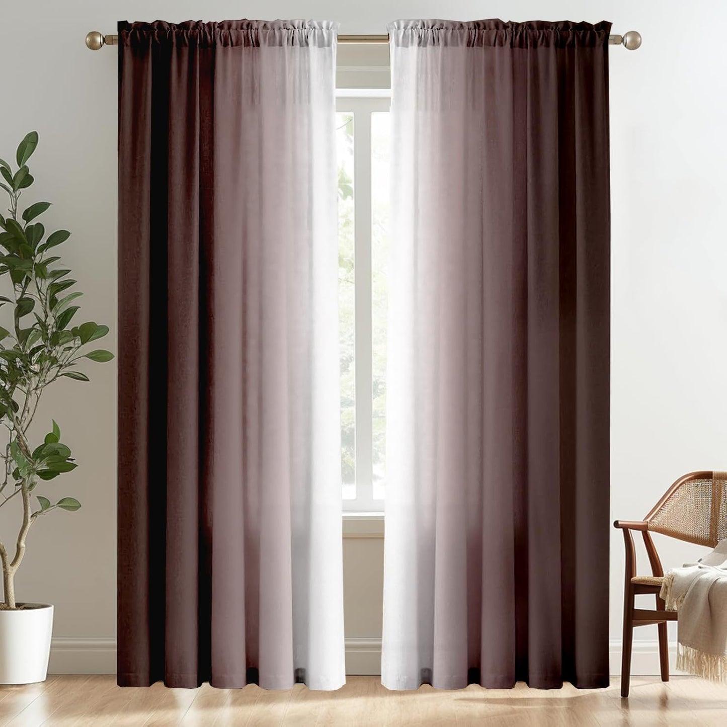 XFLINGBAO Brown Curtains for Living Room 84 Inch Length Brown White Ombre Curtains 2 Panel Bedroom Farmhouse Chocolate Ombre Light Filtering Window Curtain Modern Gradient Drapes
