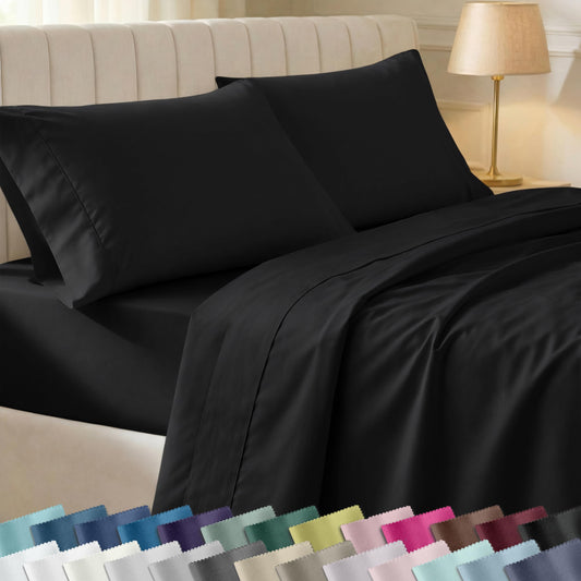 California Design Den Soft 100% Cotton Queen Size Bed Sheets Set, 400 TC Good Housekeeping Award Winner, Silky Smooth Sateen Weave with Deep Pockets, Breathable and Durable Queen Bedding Set - Black