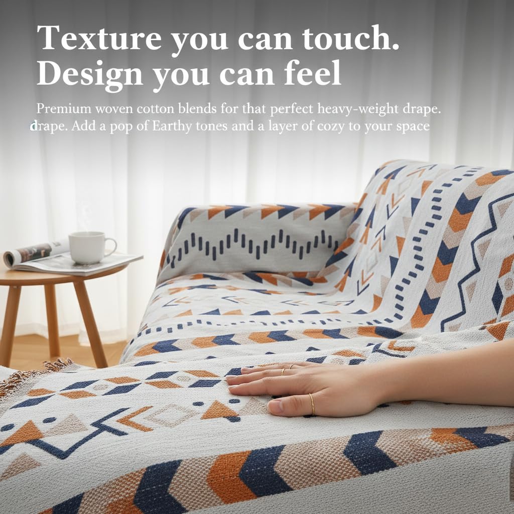 amorus Bohemian Throw Blankets,Throw Blanket Chenille Jacquard Tassels Soft Throws Cover for Couch, Bed,Outdoor Camping Picnic Car Travel Warm & Cozy for Seasons, Pattern VI(63"*71")